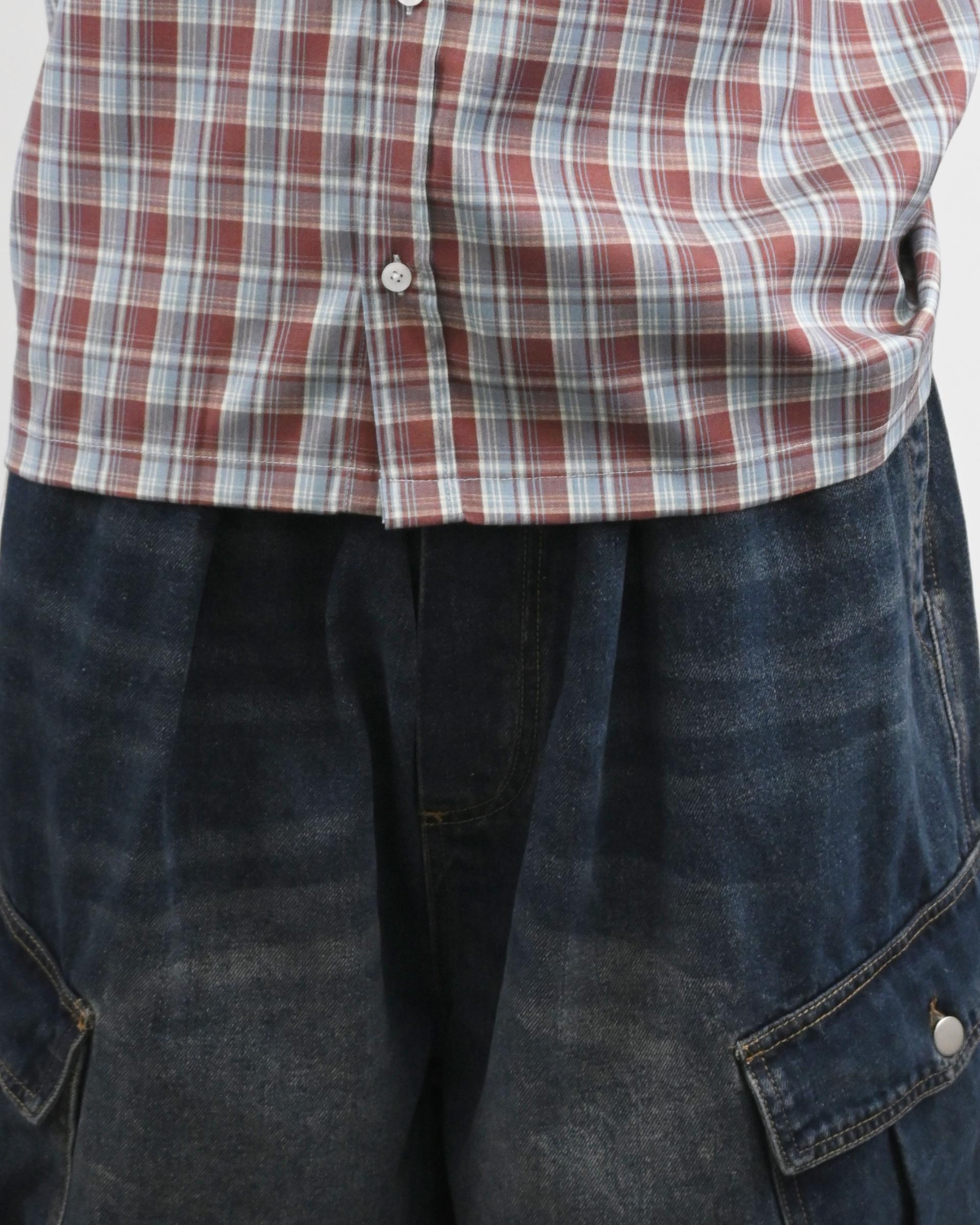 vintage washing cargo bermuda denim pants