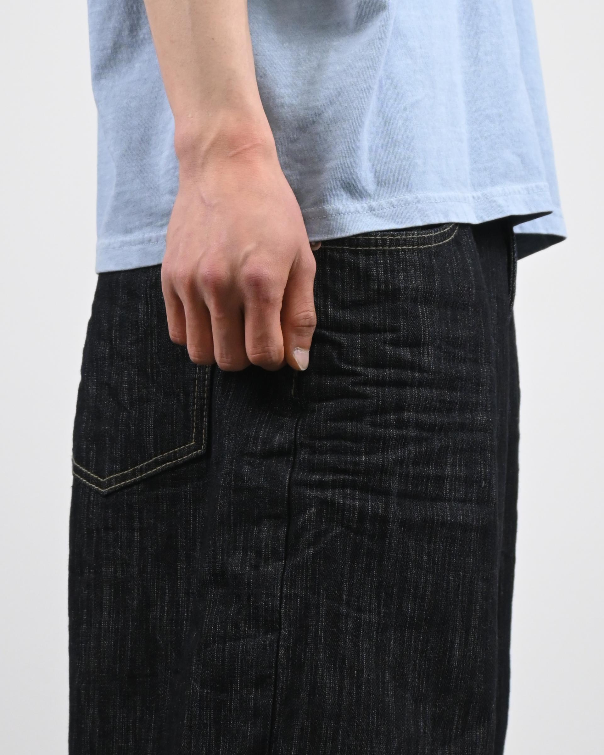 raw embossed bermuda denim pants
