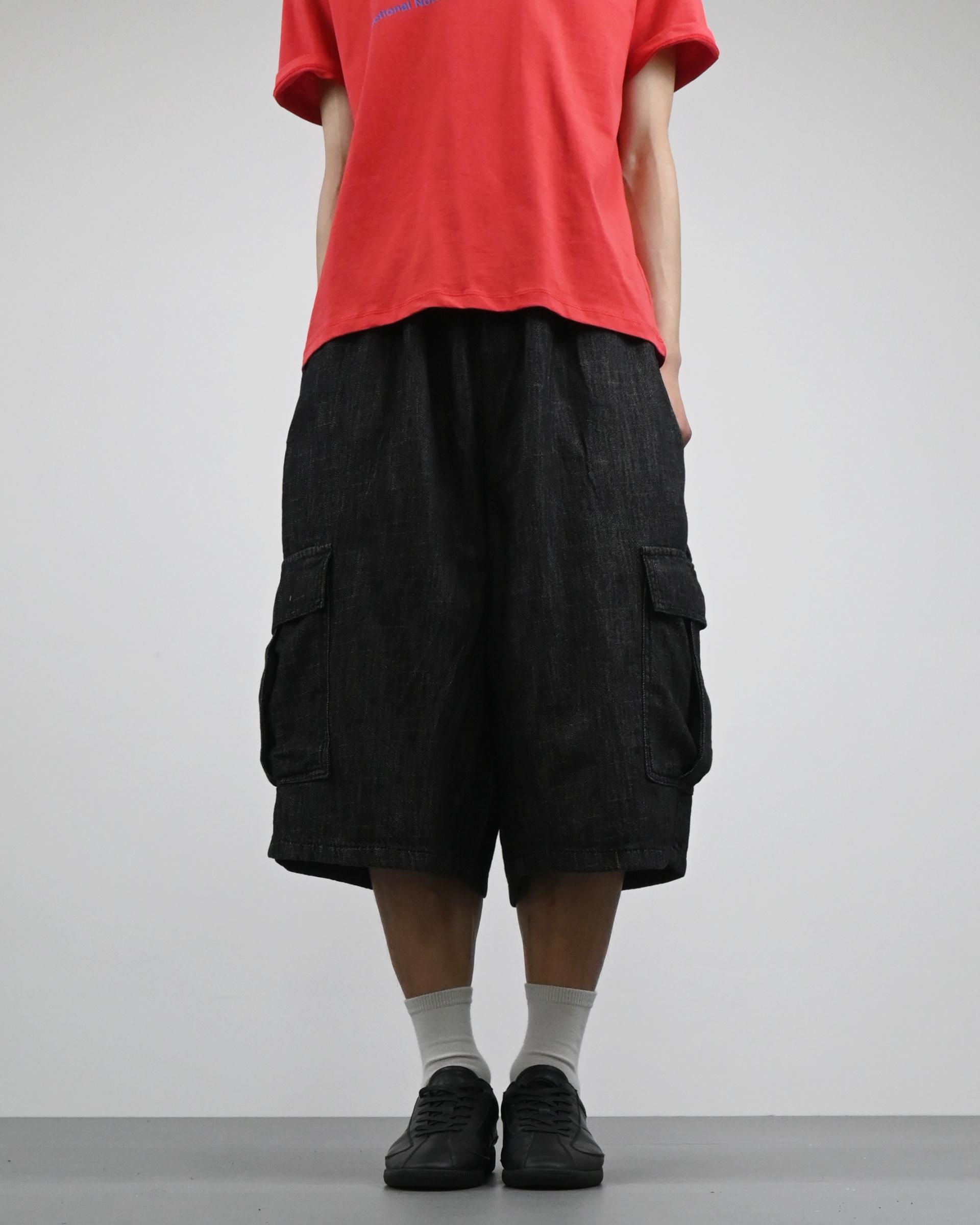 slub denim cargo bermuda pants