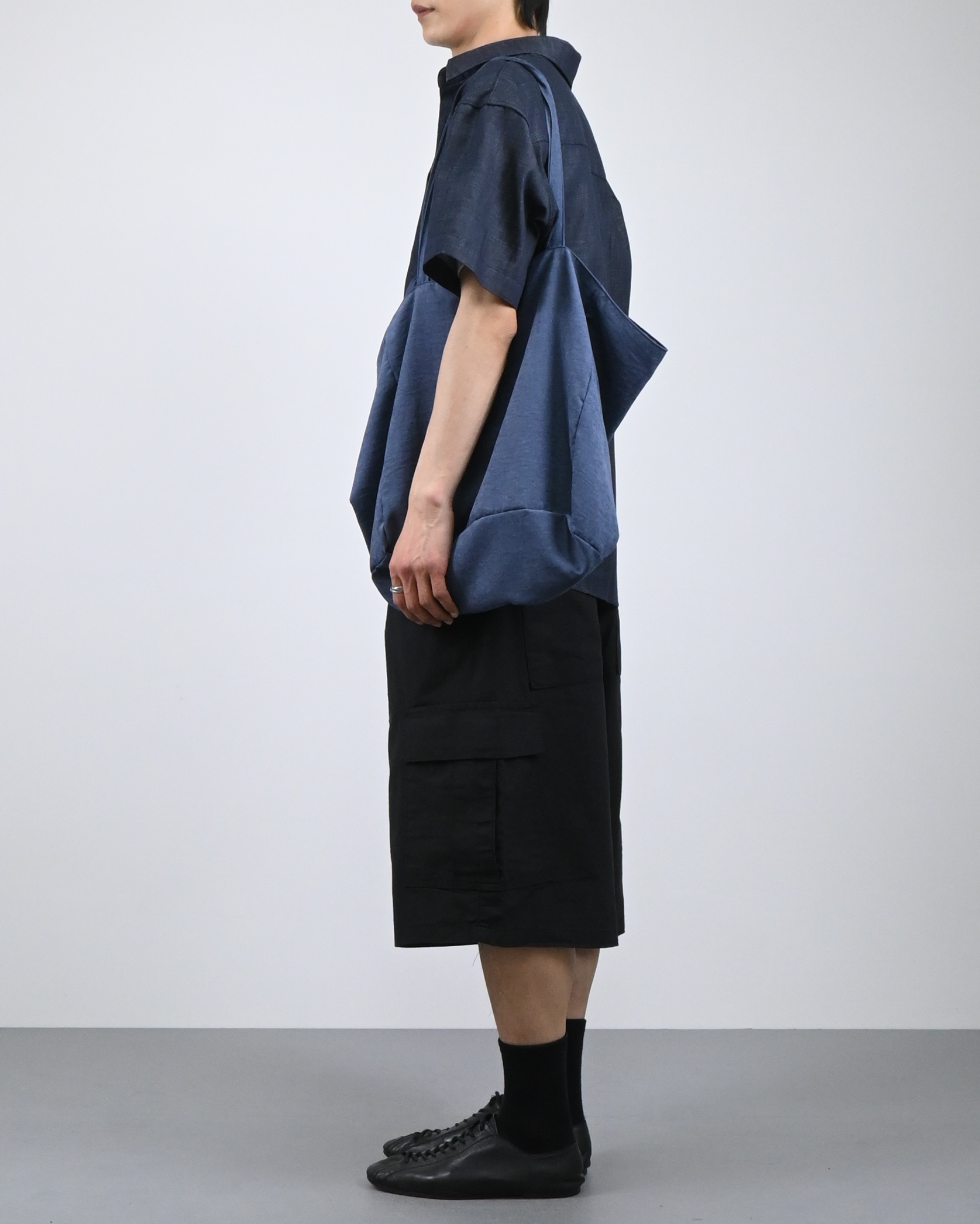 linen pocket half denim shirt