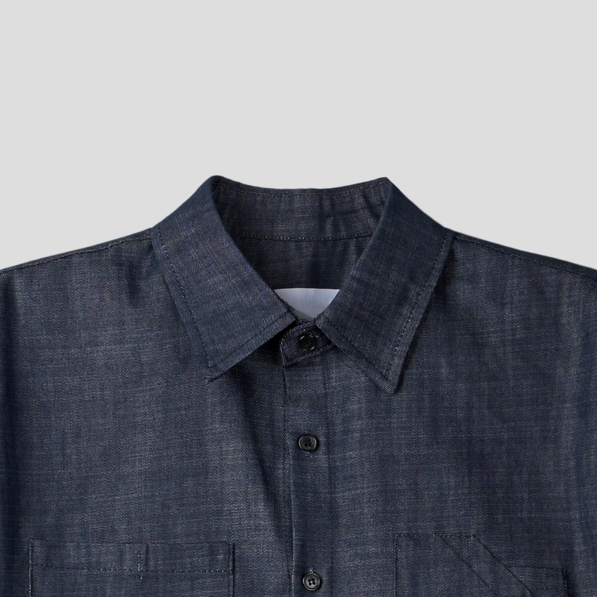 linen pocket half denim shirt