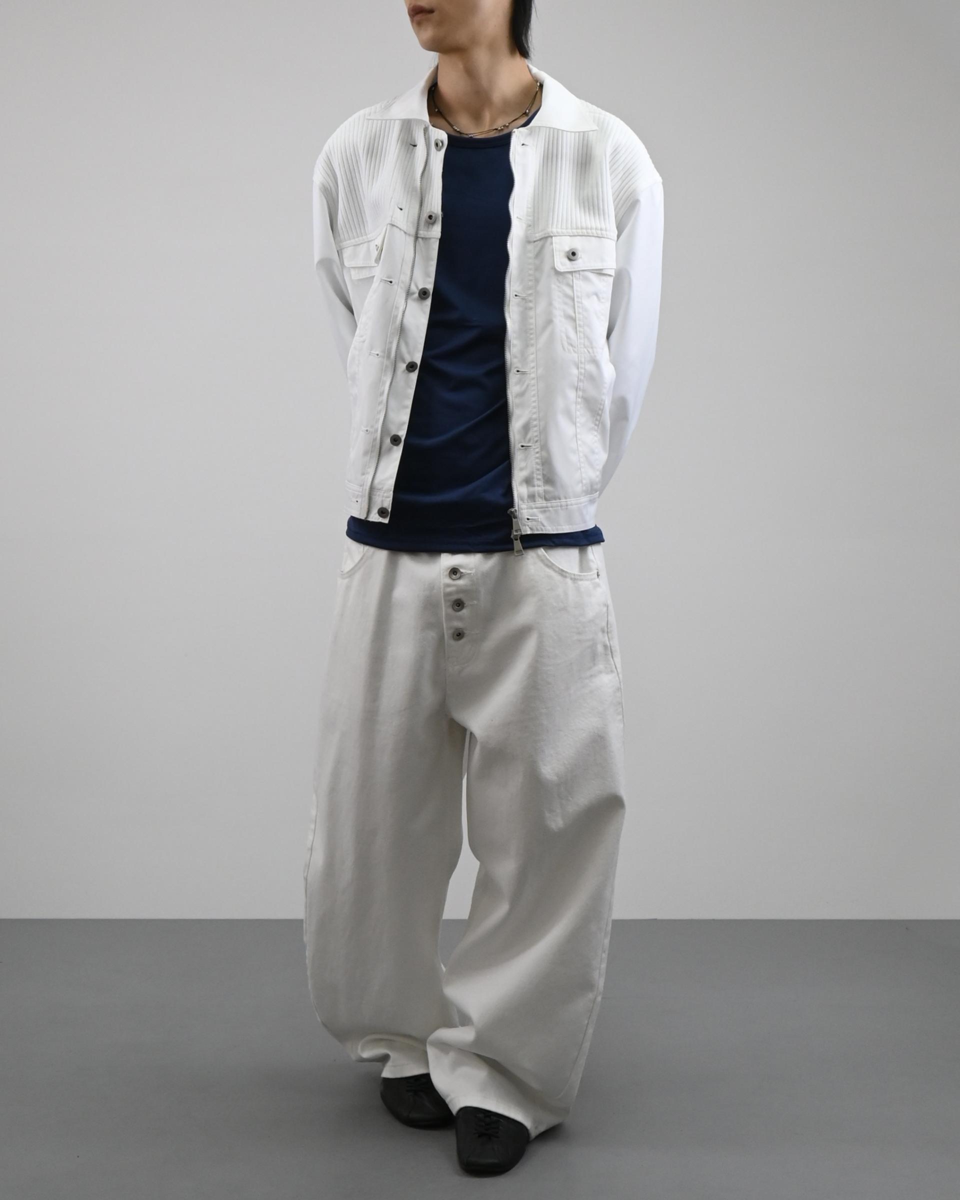 button curved cotton trousers