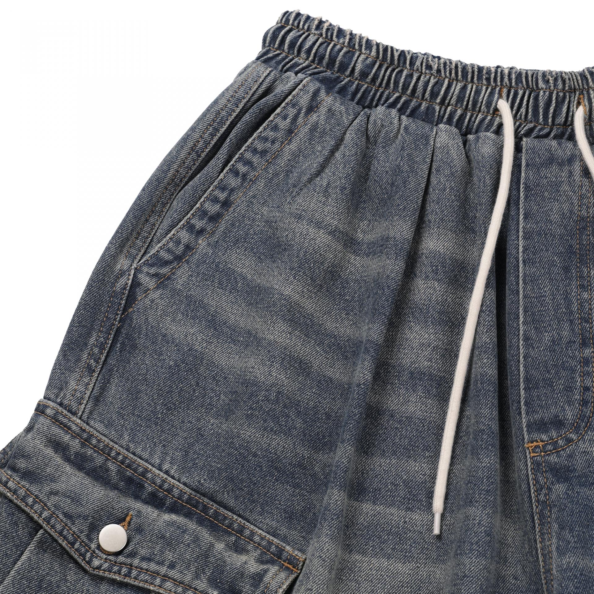 vintage washing cargo bermuda denim pants