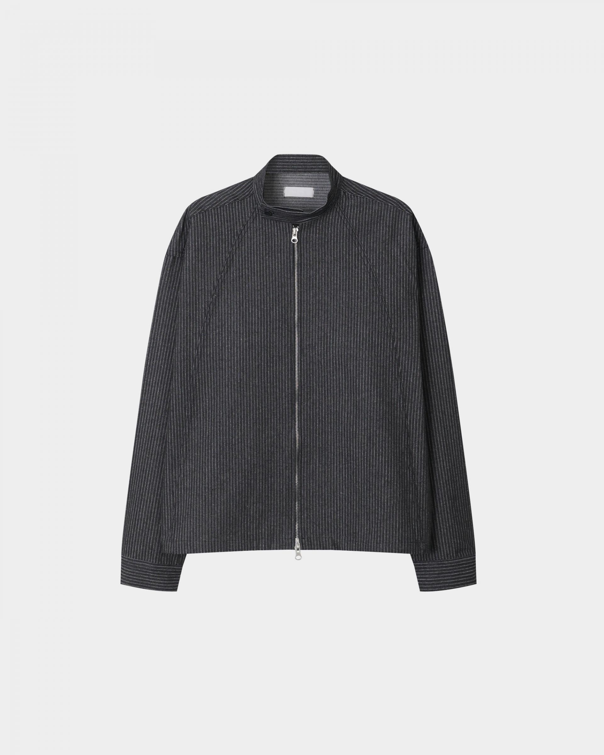 striped china neck denim jacket