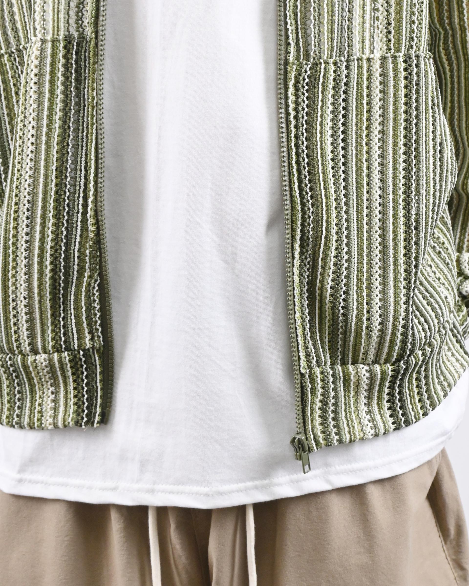 stripe punching hood zip-up