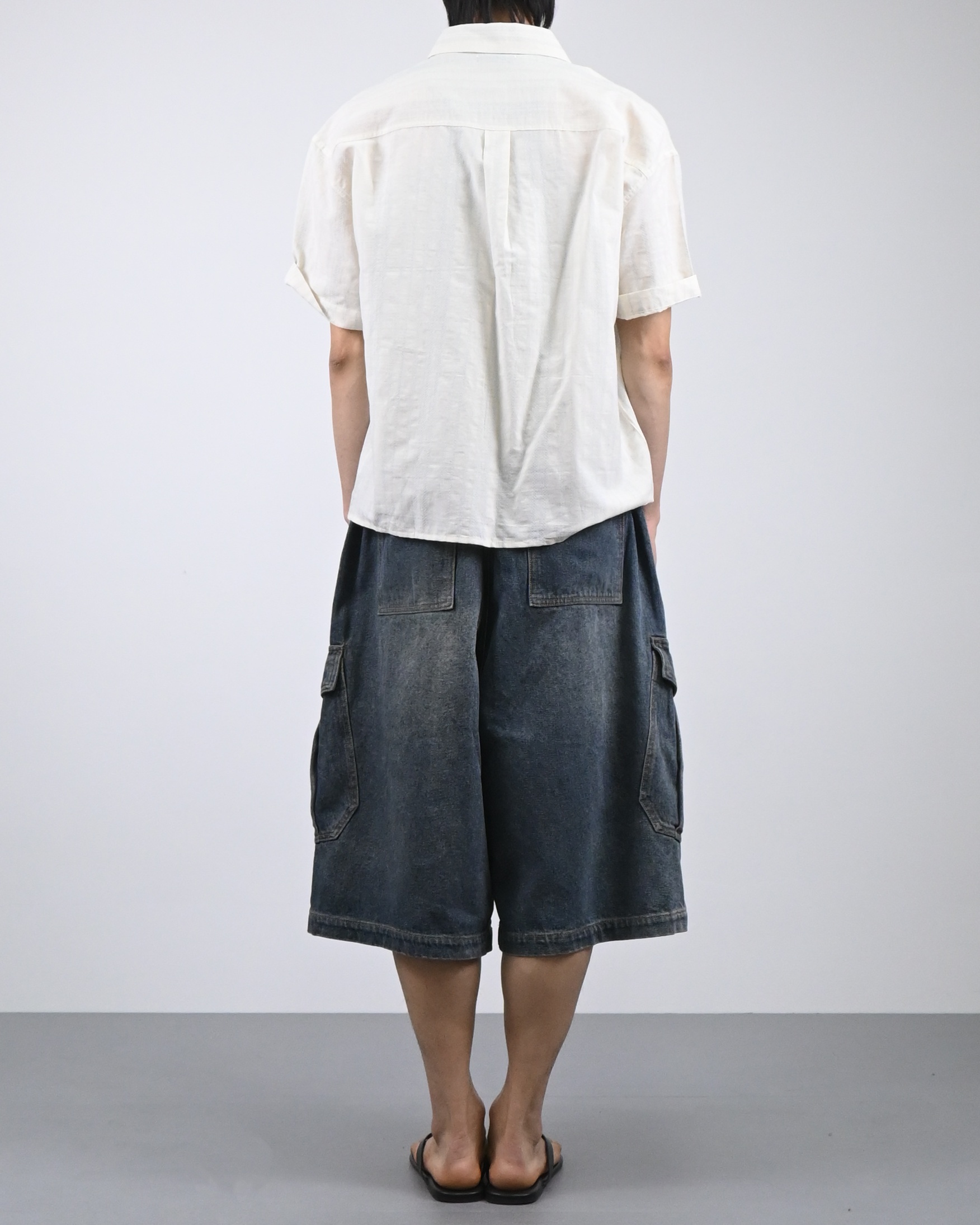 vintage washing cargo bermuda denim pants