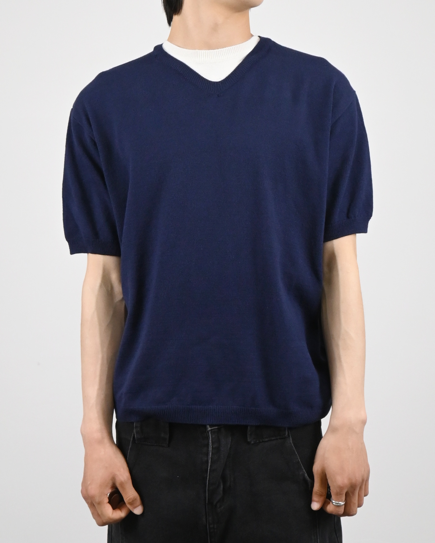 v-neck layered half knit