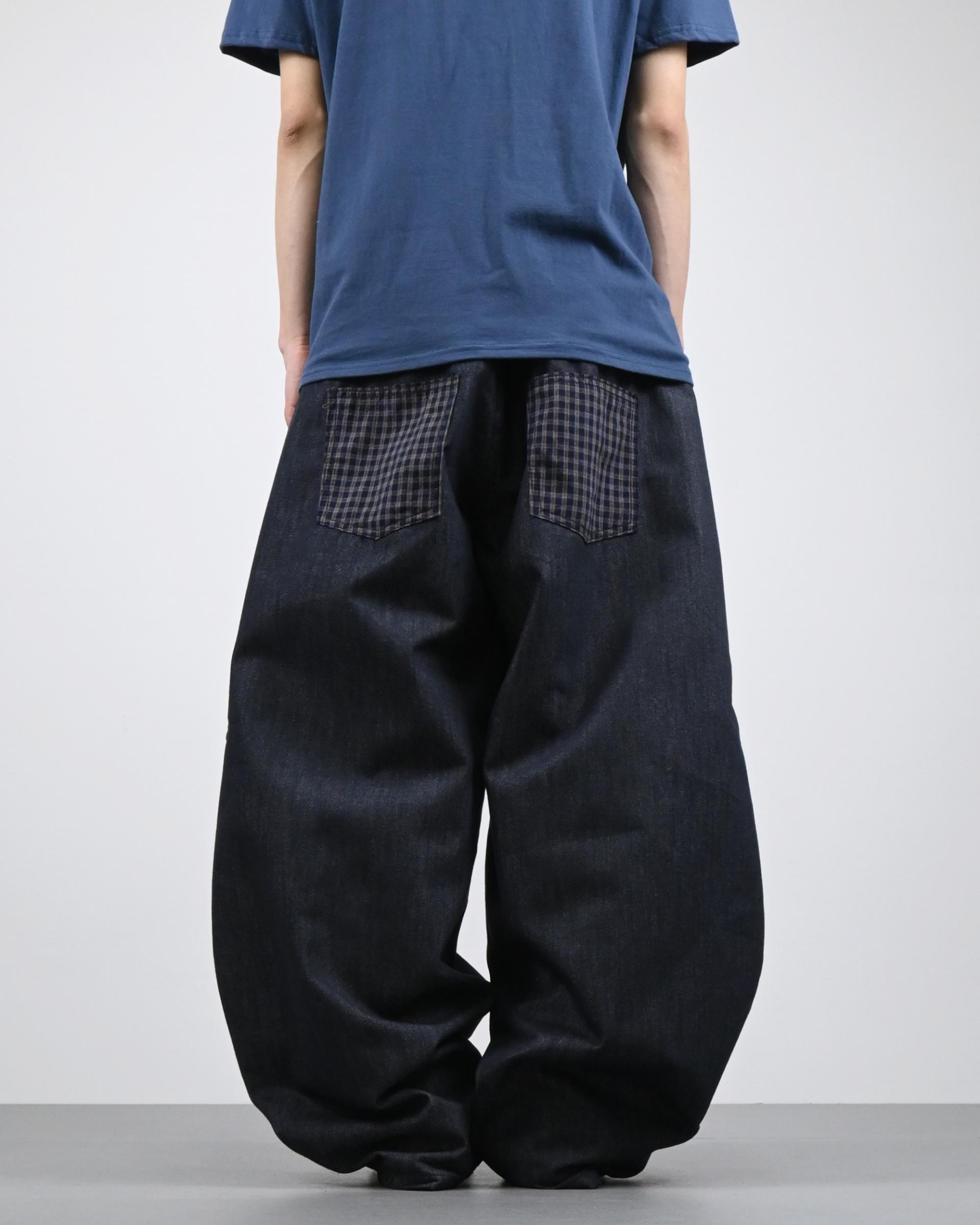 check pocket raw denim pants