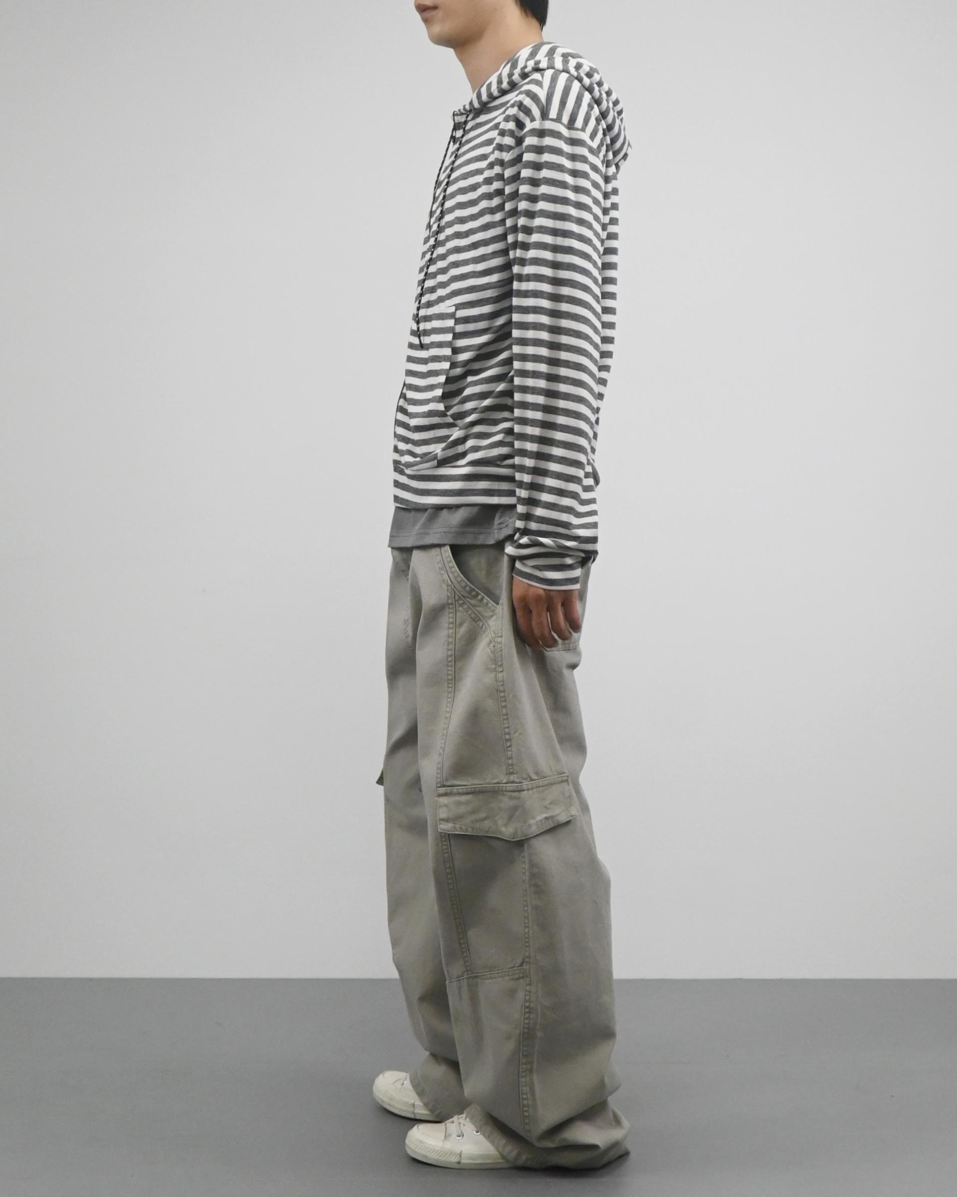 thin stripe hood zip-up