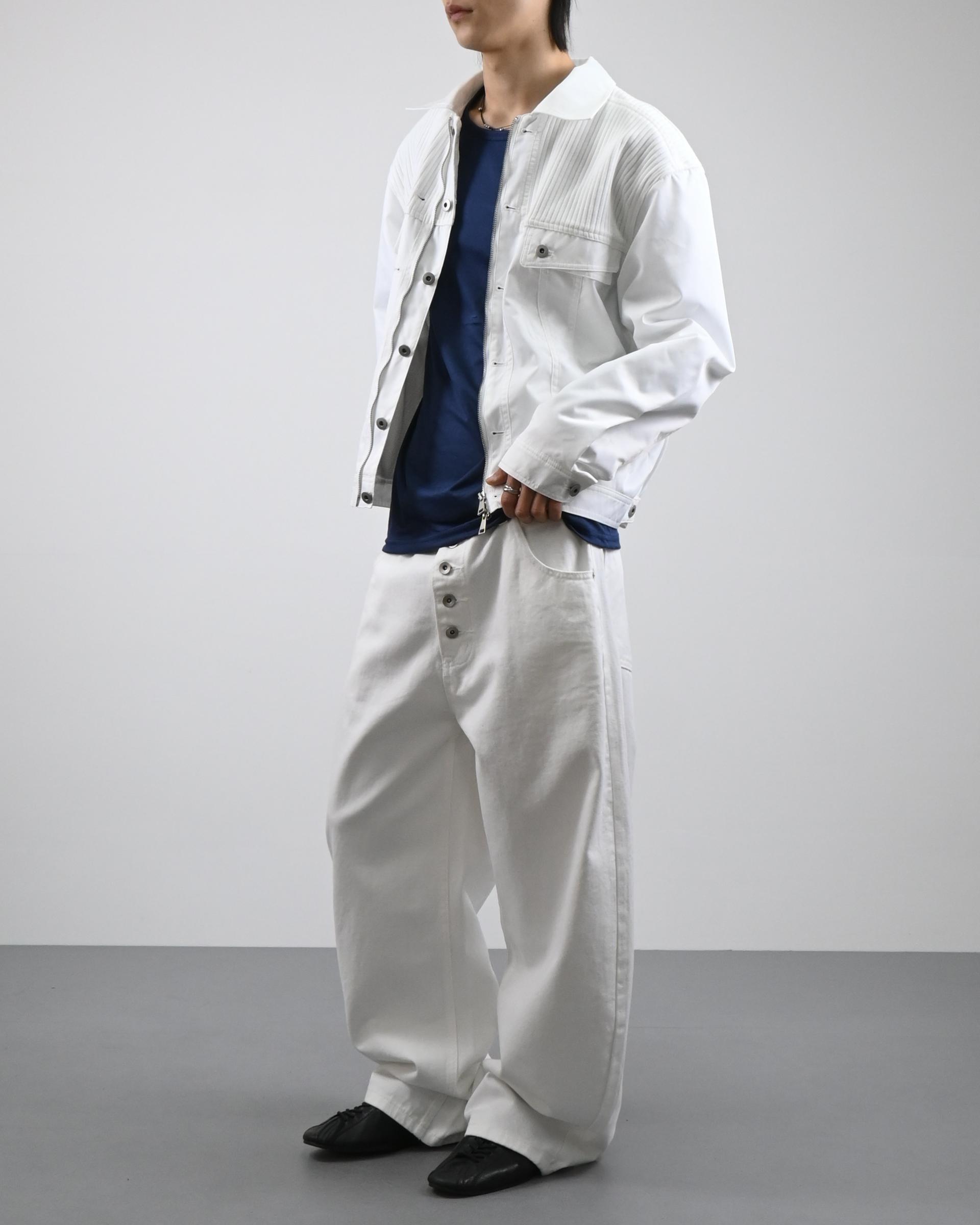button curved cotton trousers