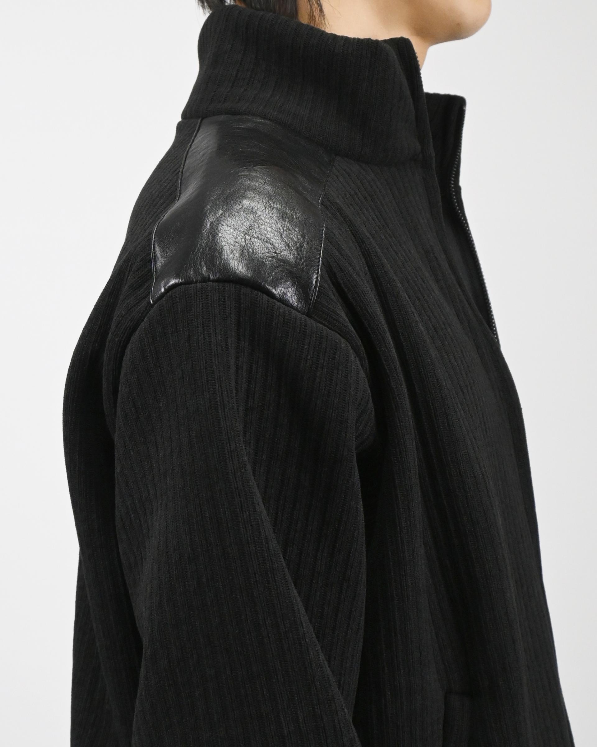 leather contrast knit jacket