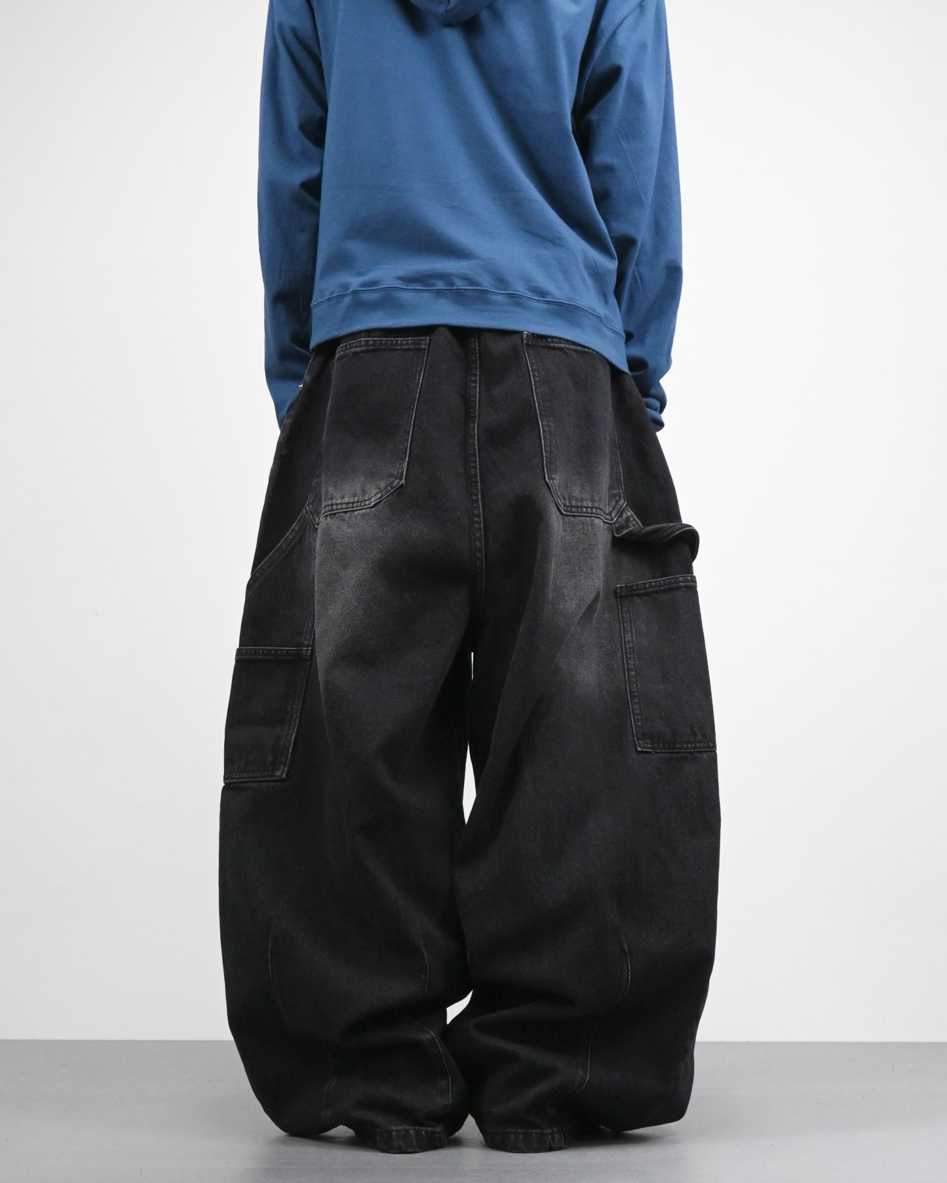 ash washed carpenter balloon denim pants