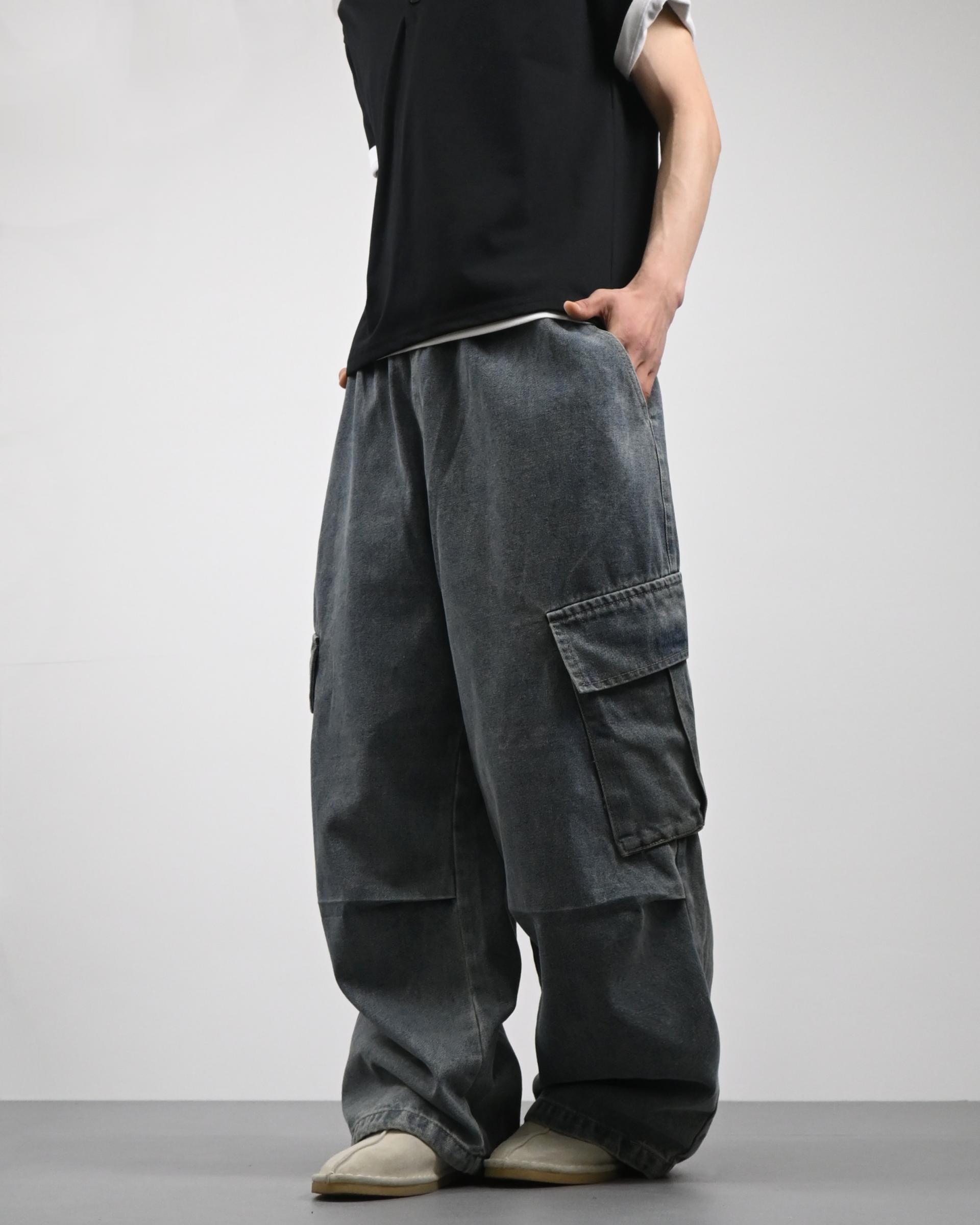 banding big cargo denim pants