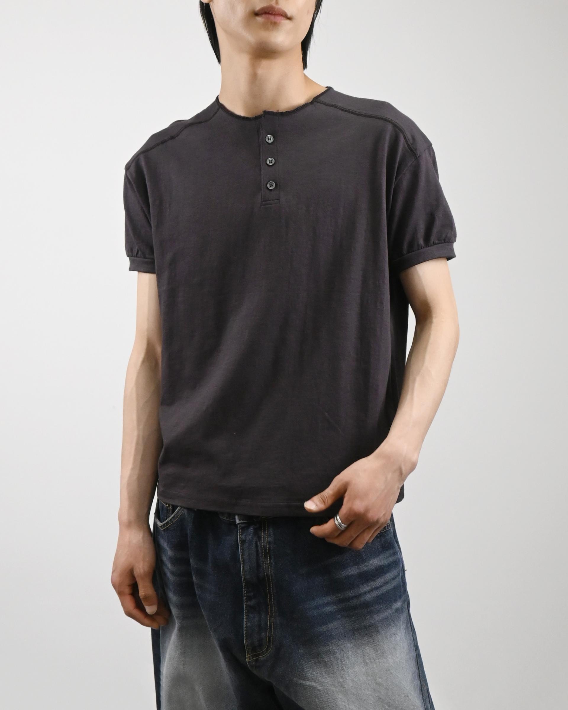 stitch henley neck half t-shirt