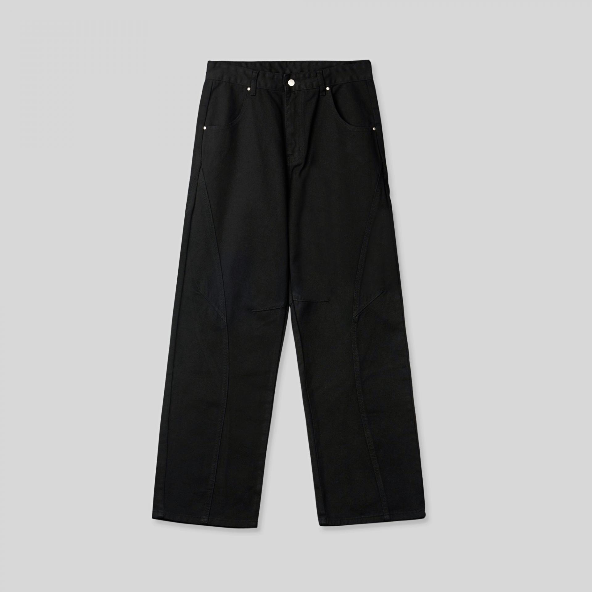 curved seam line cotton pants