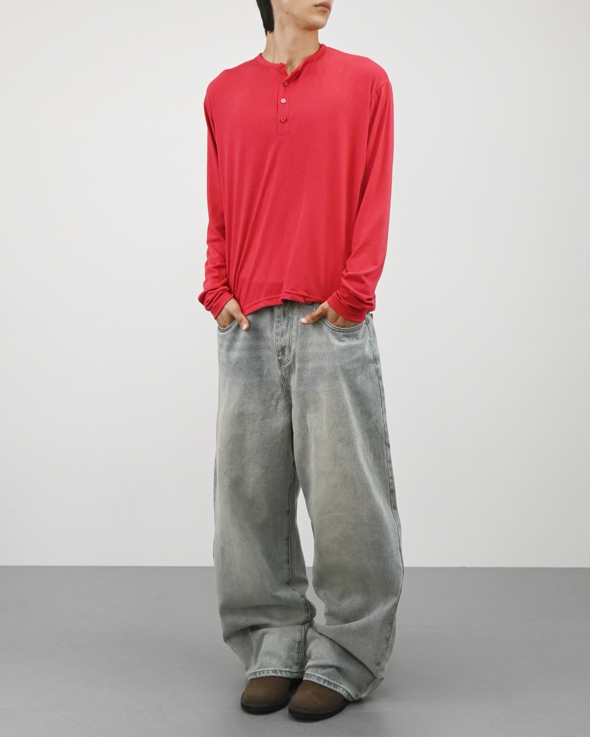 back slit henley neck t-shirts