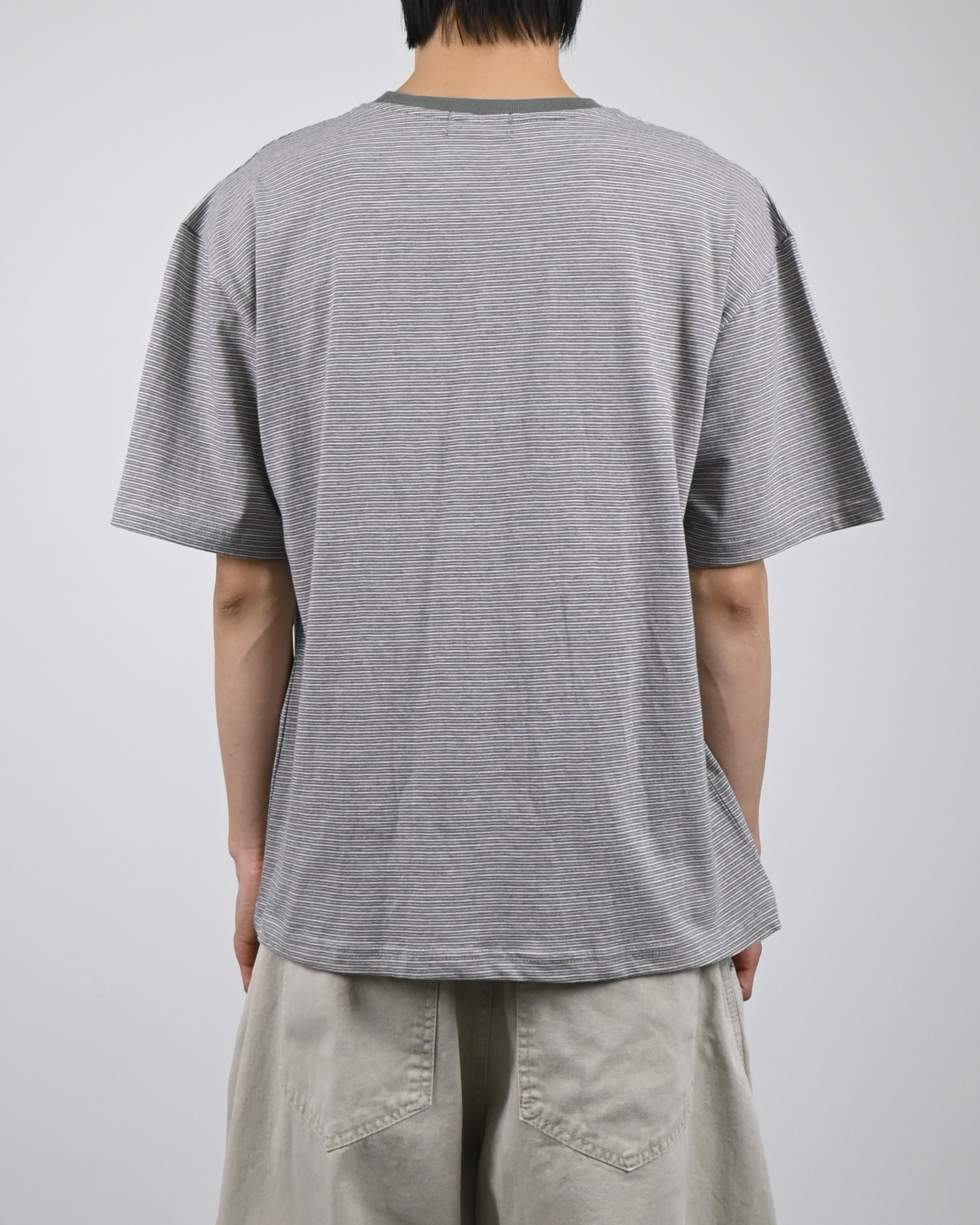 ringer stripe pocket half-t-shirt