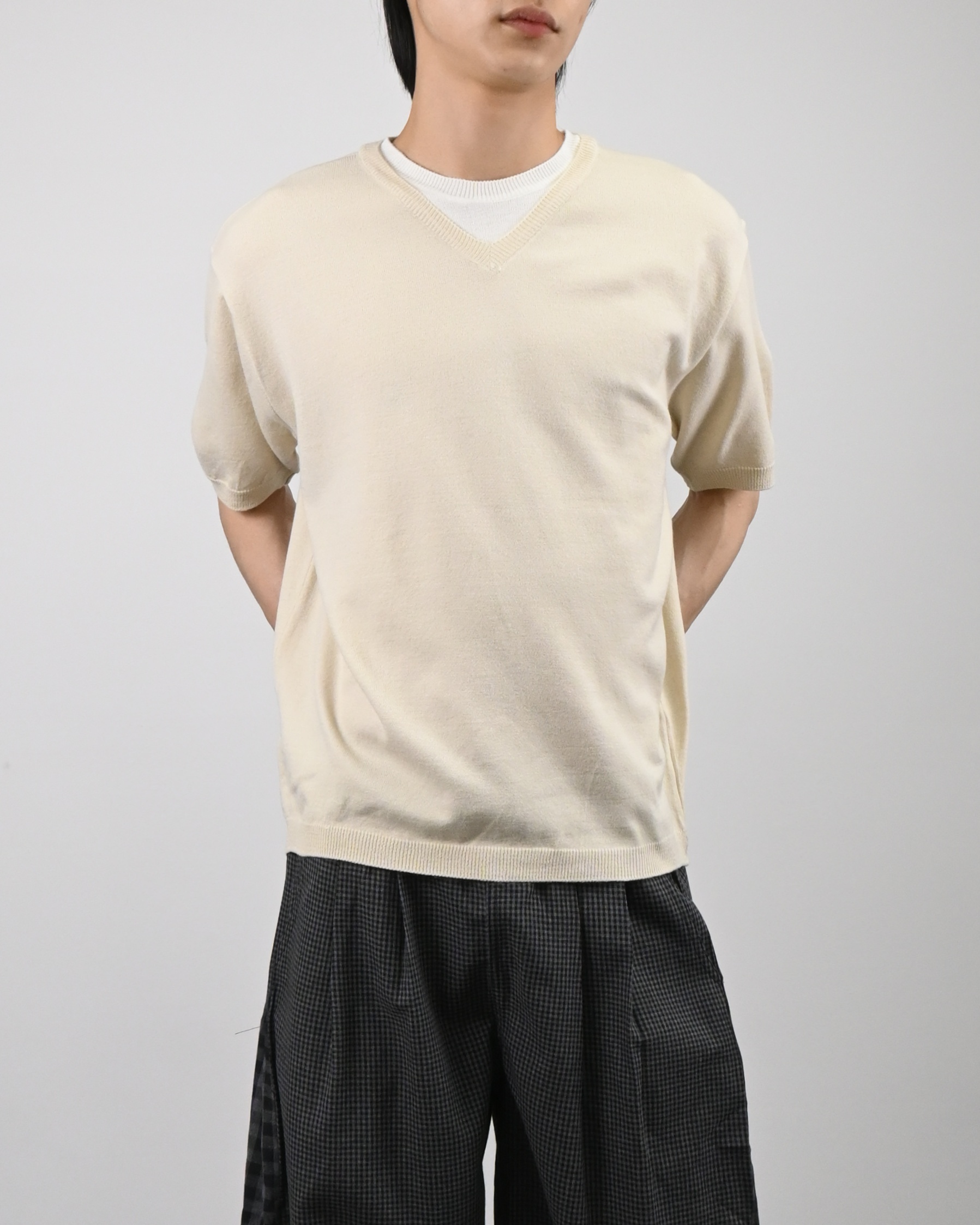 v-neck layered half knit