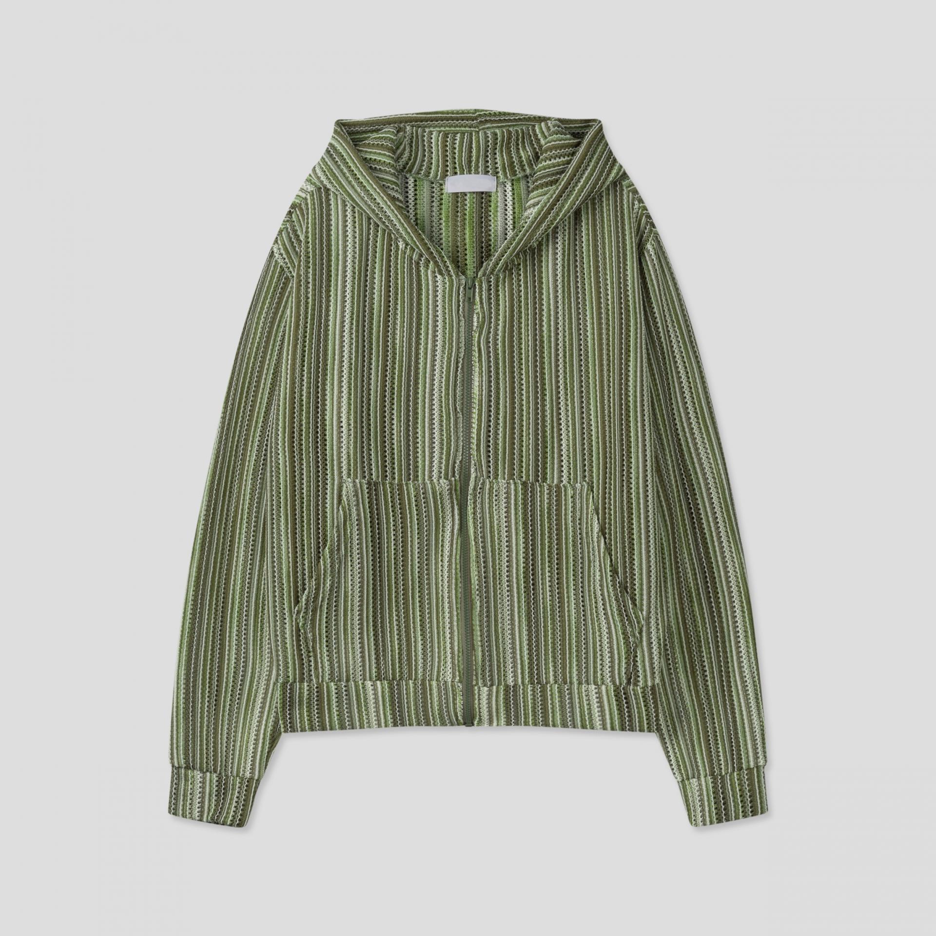 stripe punching hood zip-up