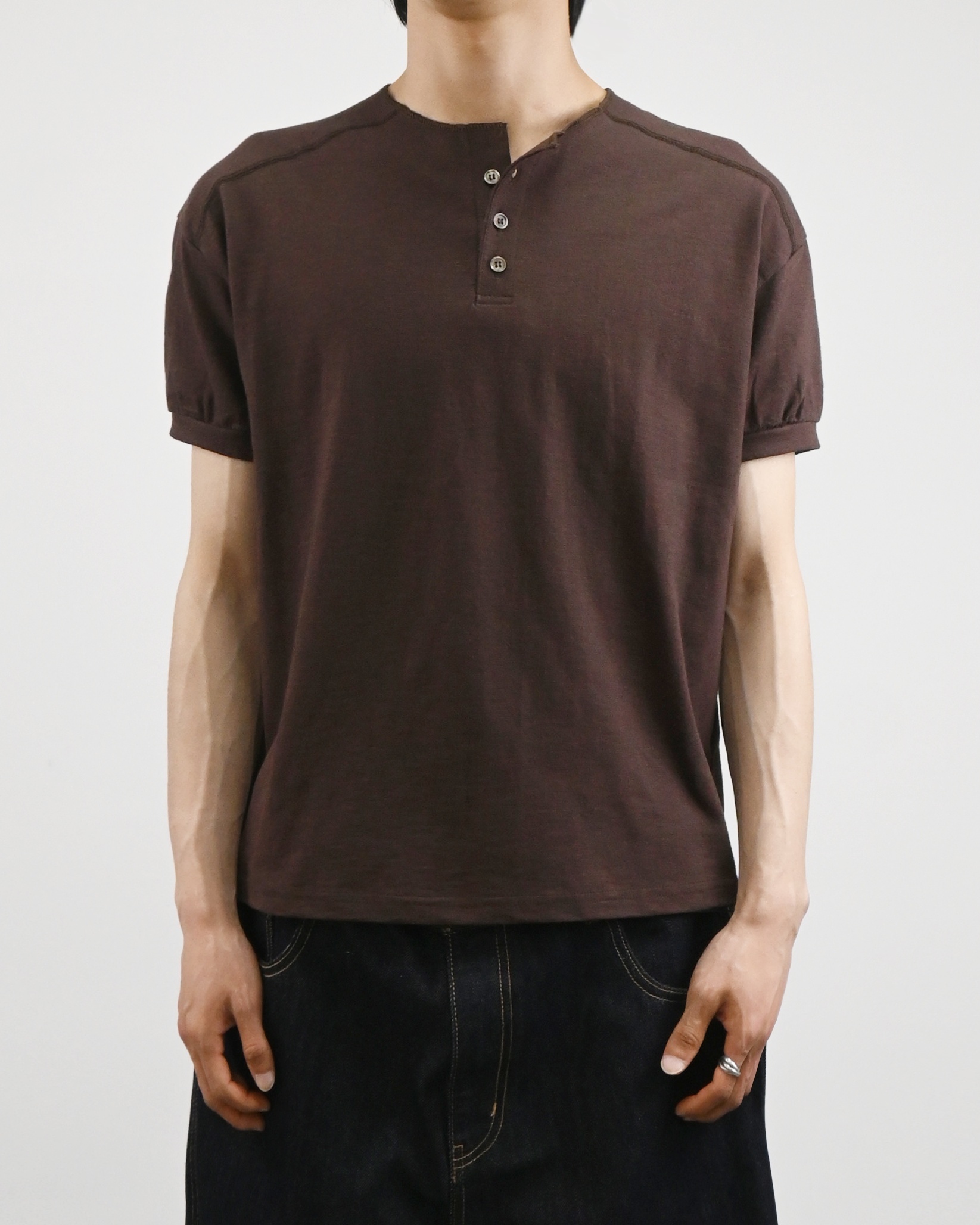stitch henley neck half t-shirt