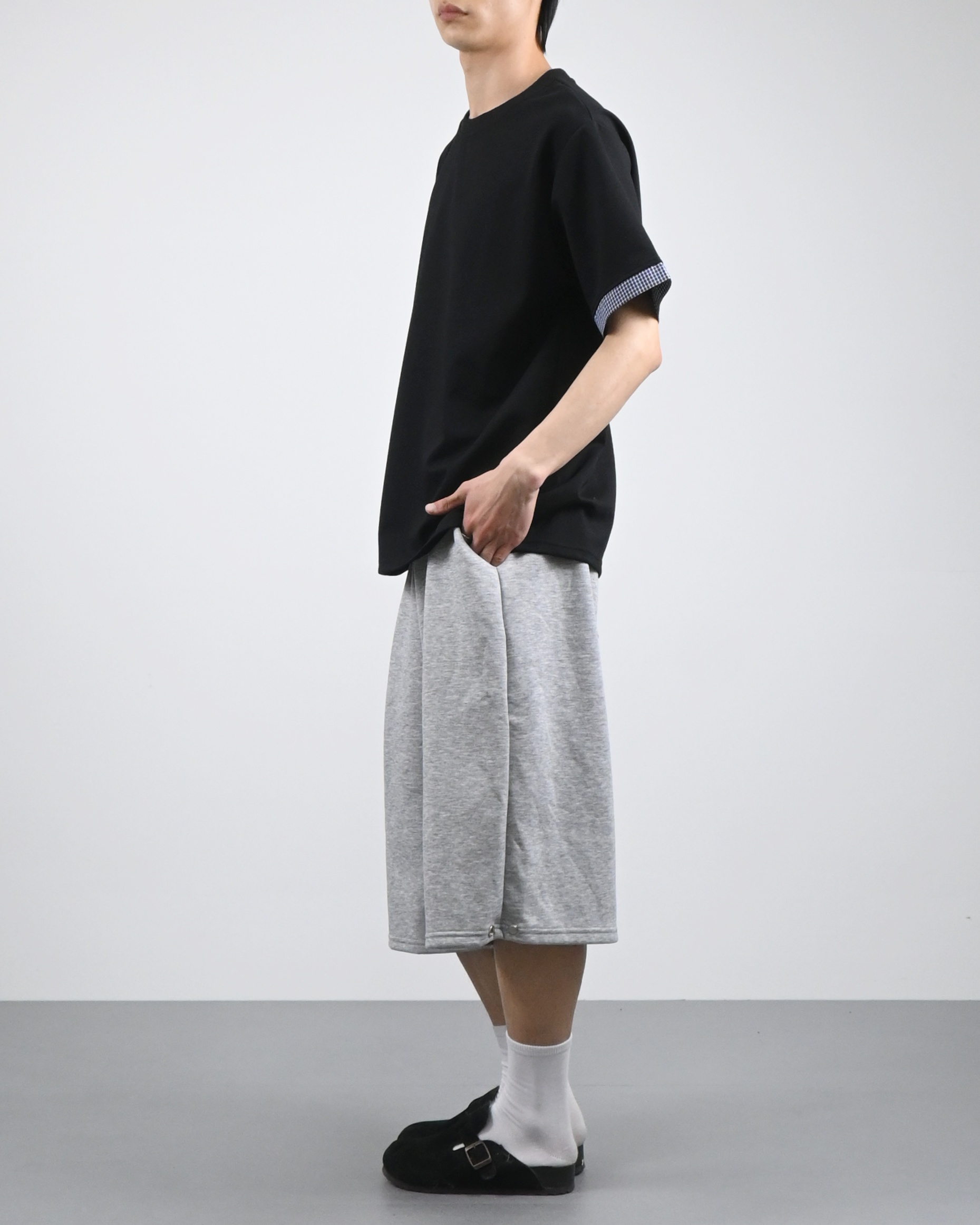 check roll-up half t-shirt