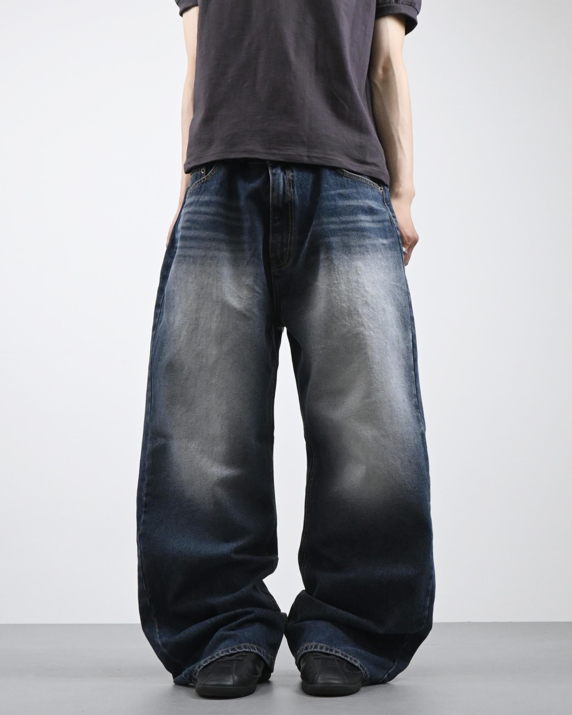 white washed deep blue denim pants