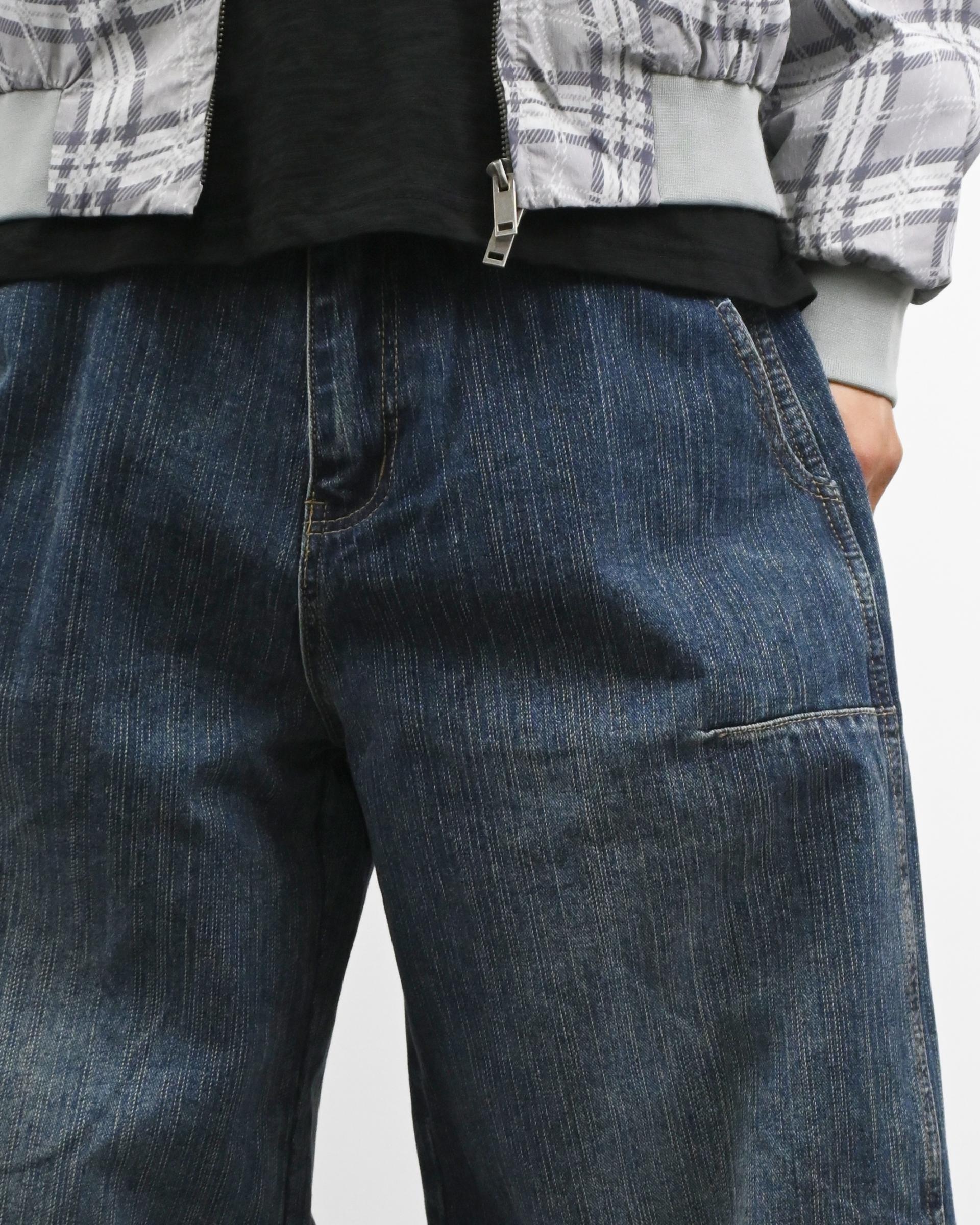 pin slub curved denim pants
