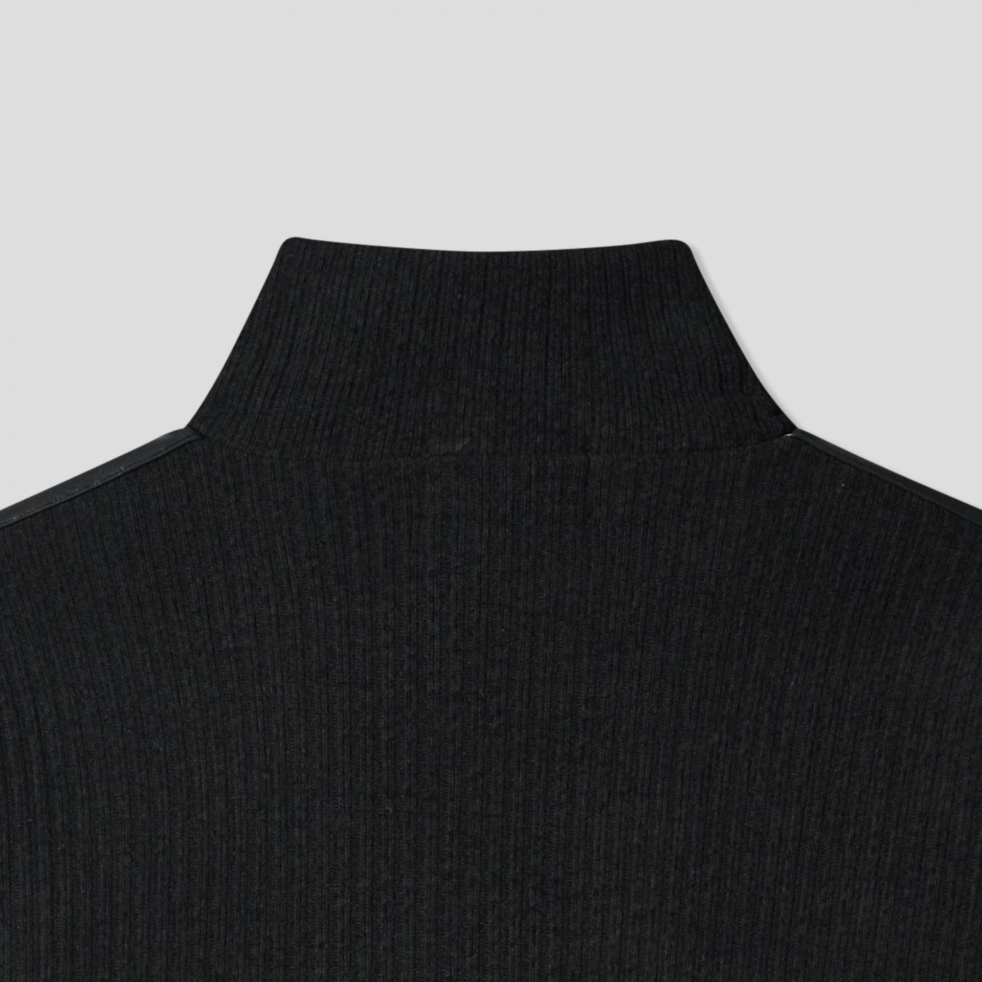 leather contrast knit jacket