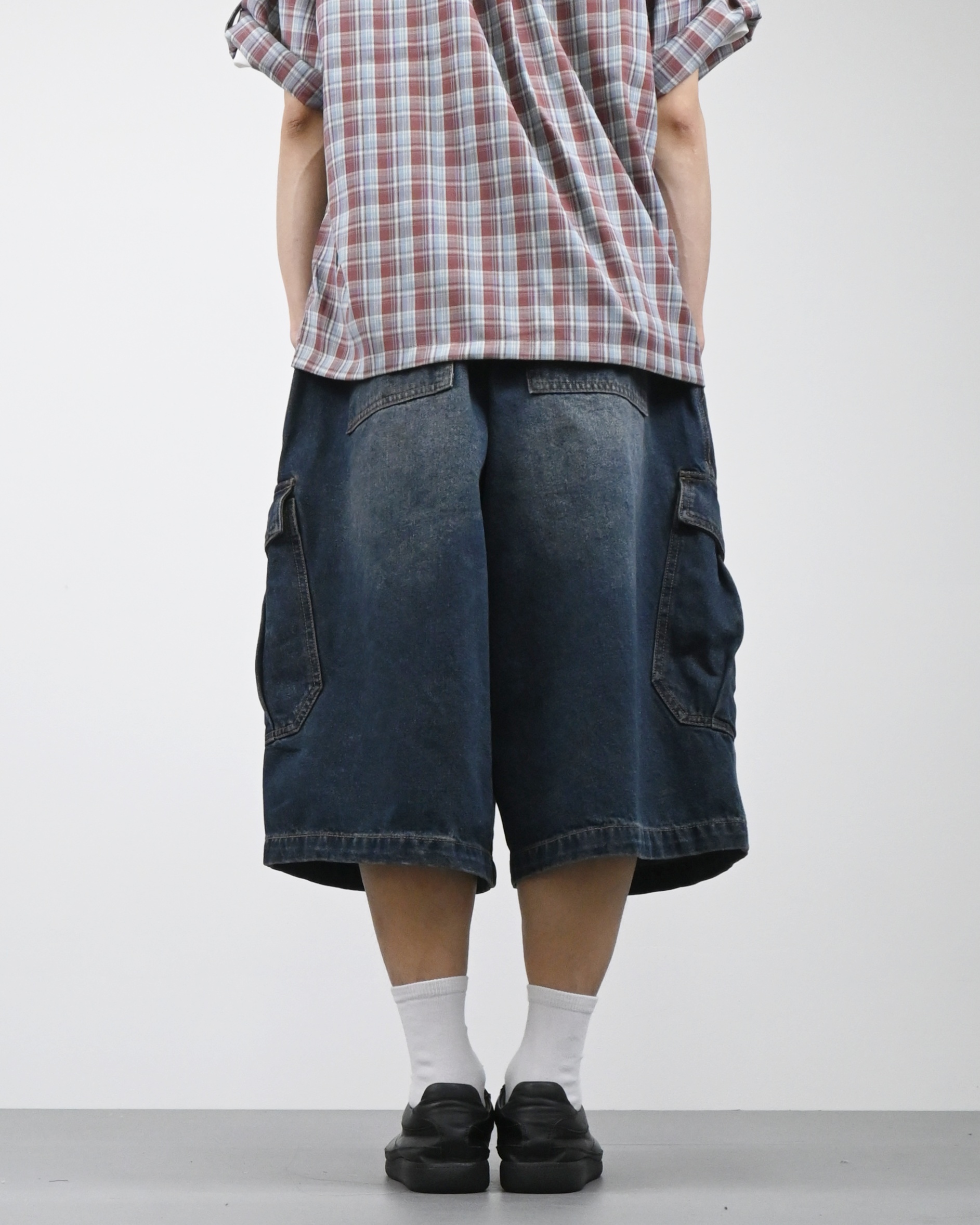 vintage washing cargo bermuda denim pants