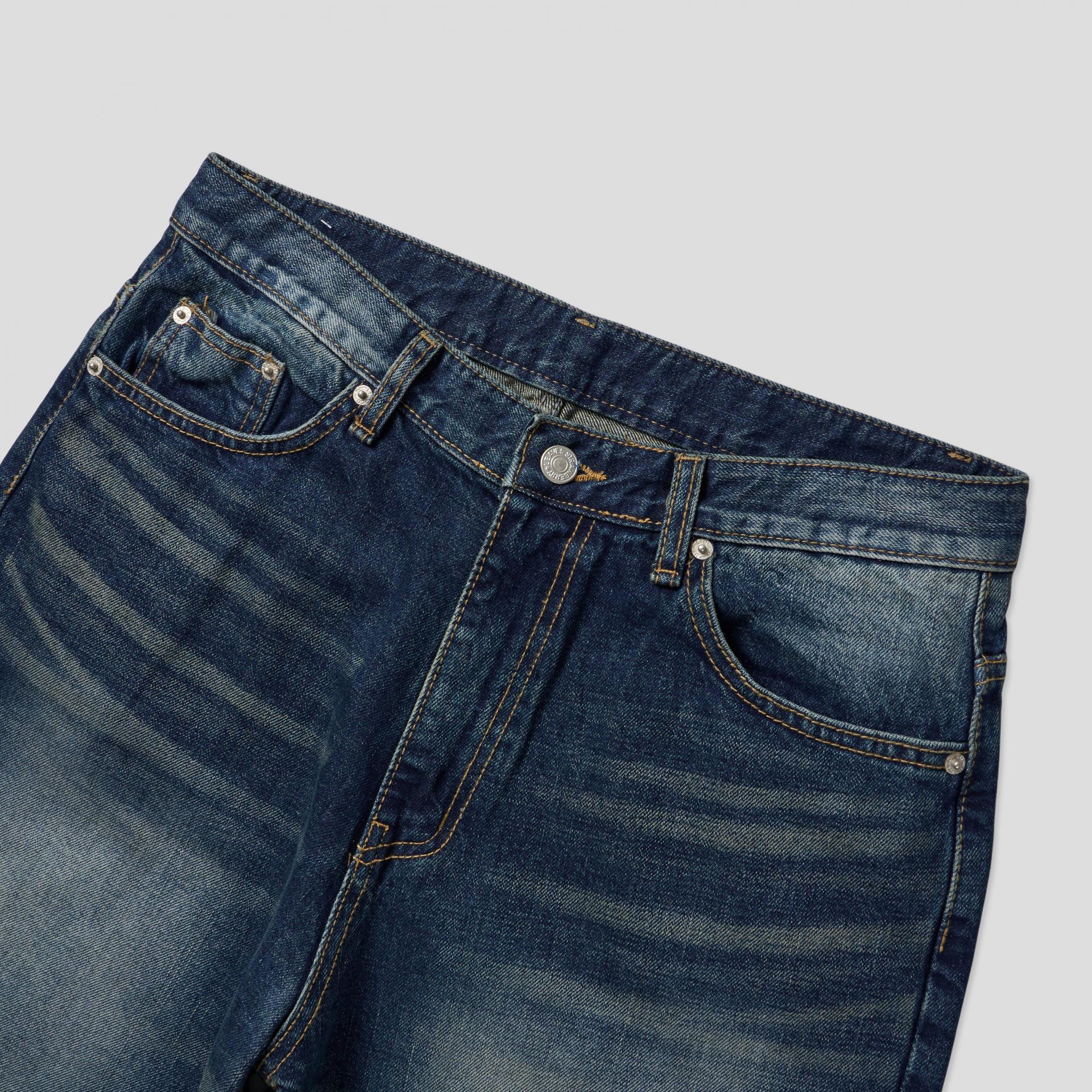 cat washing deep blue denim pants