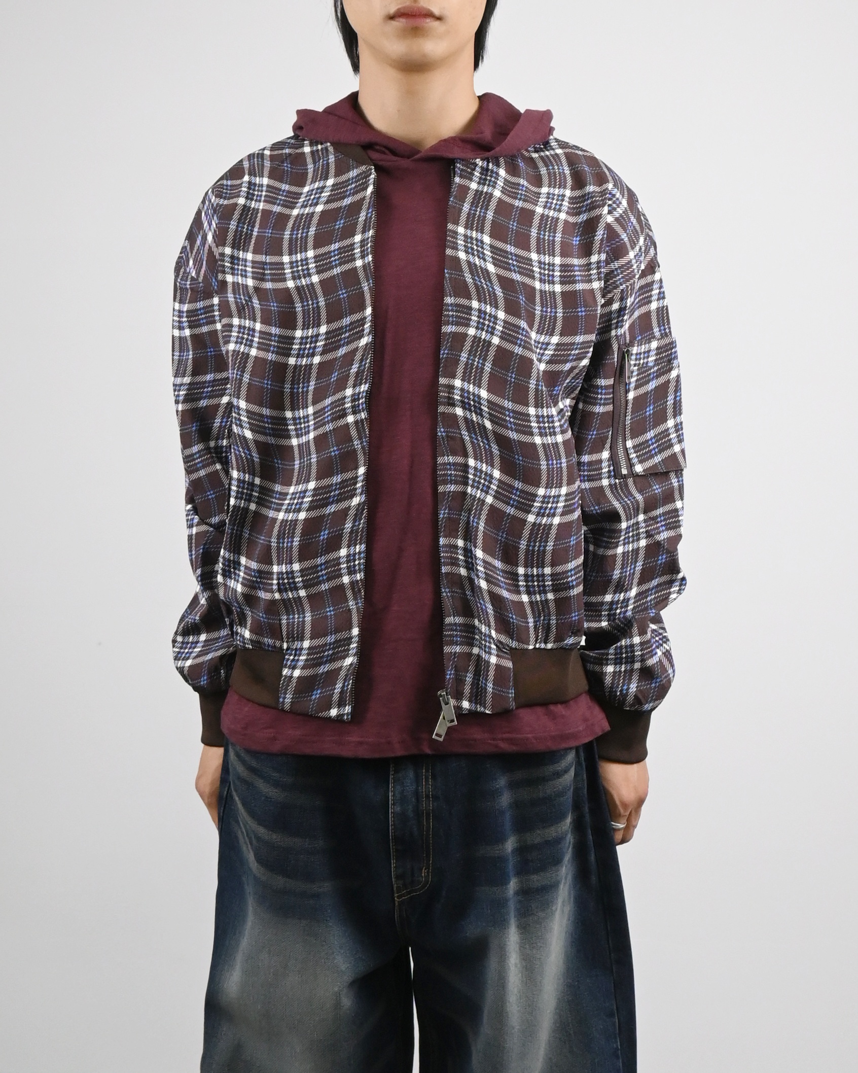 wavy check bomber jacket