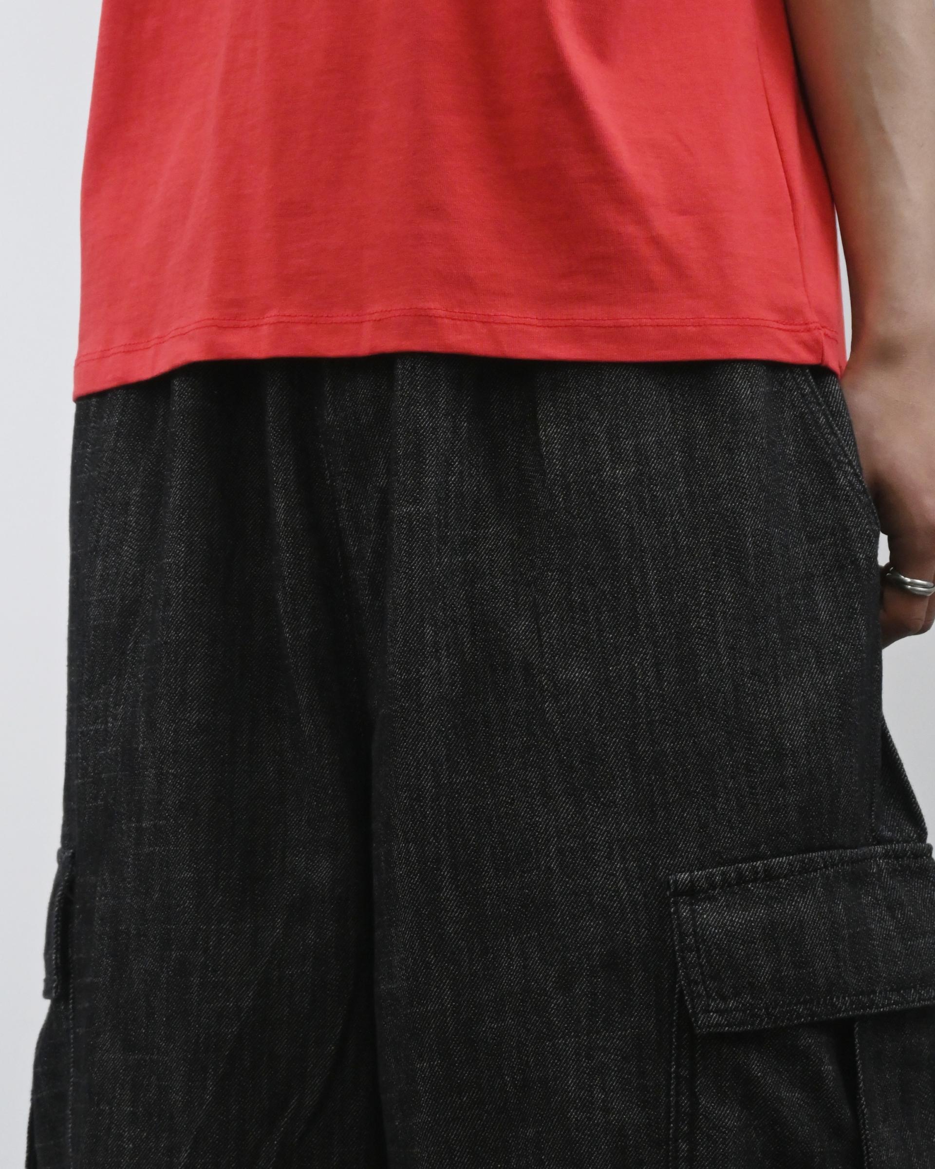 slub denim cargo bermuda pants