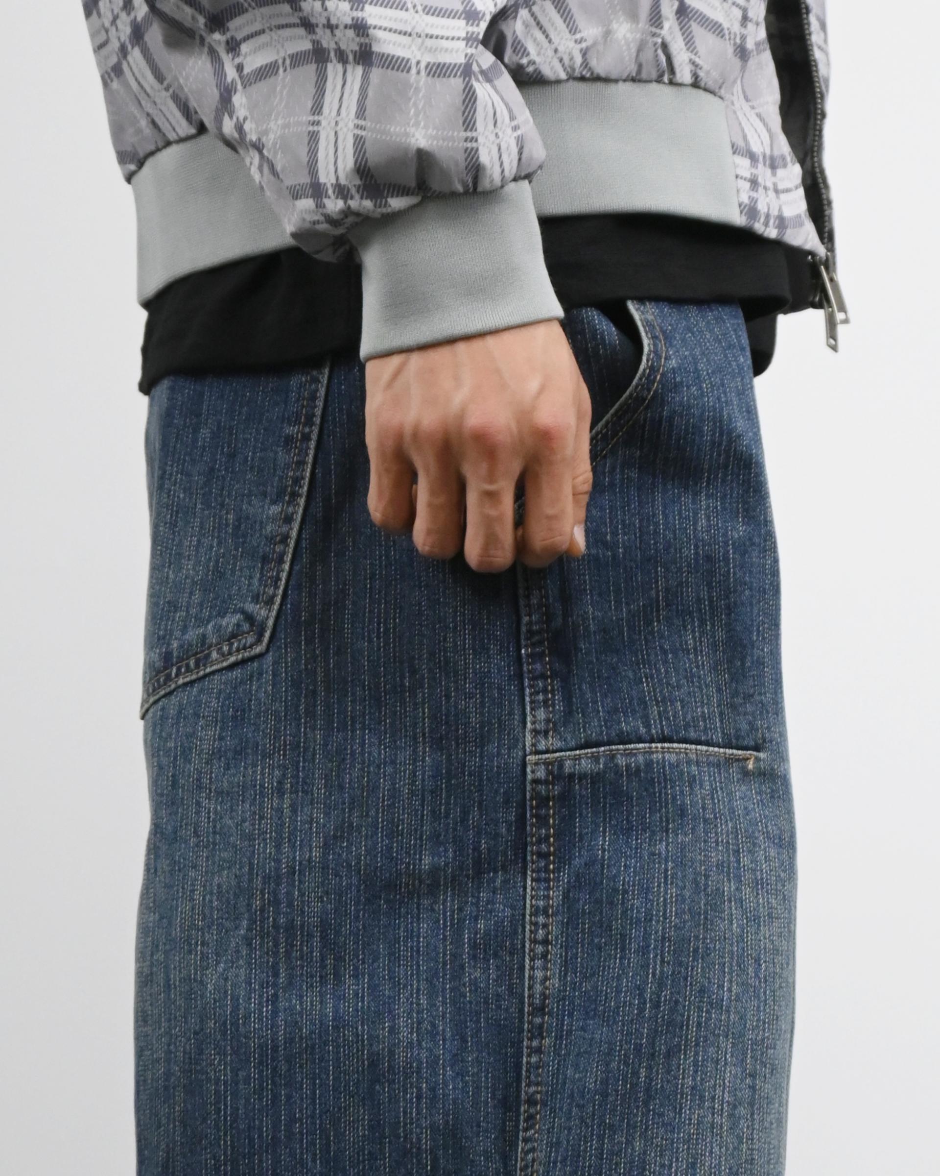 pin slub curved denim pants