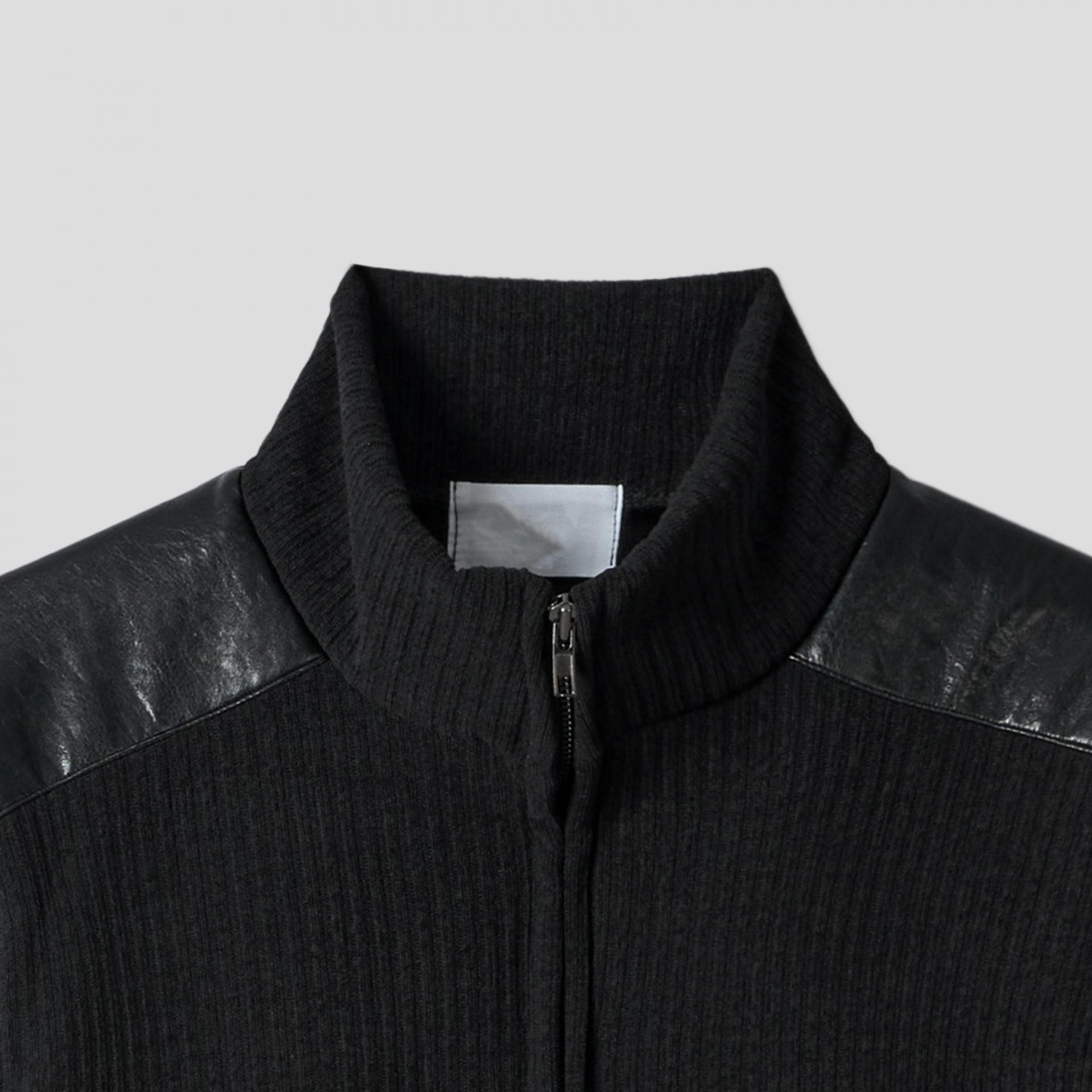 leather contrast knit jacket