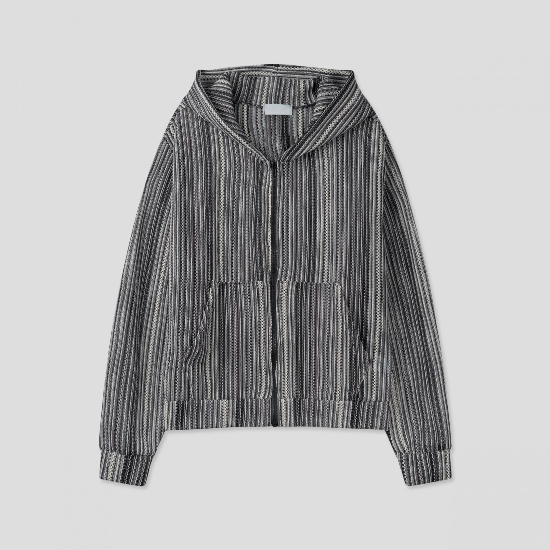 stripe punching hood zip-up