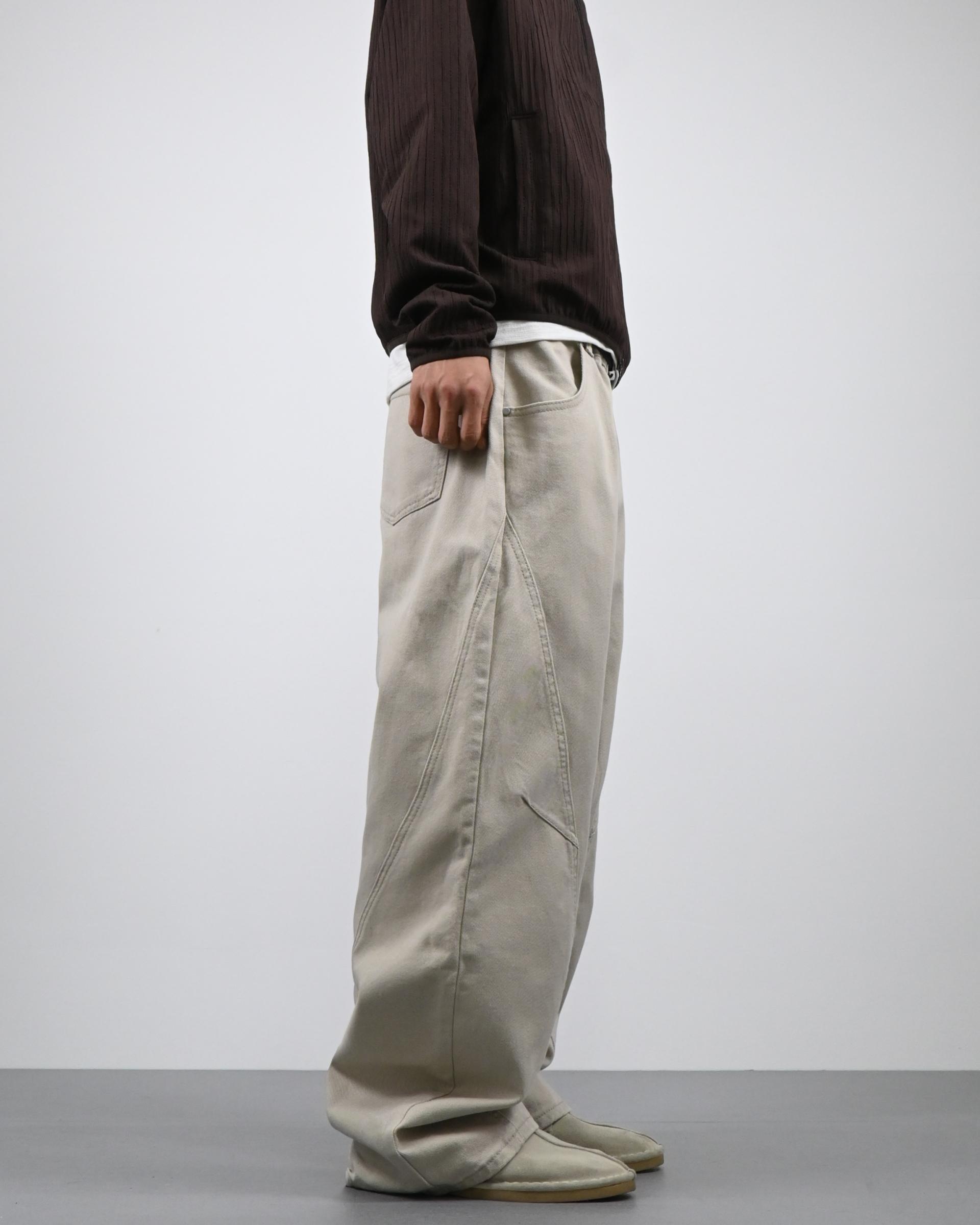 curved seam line cotton pants