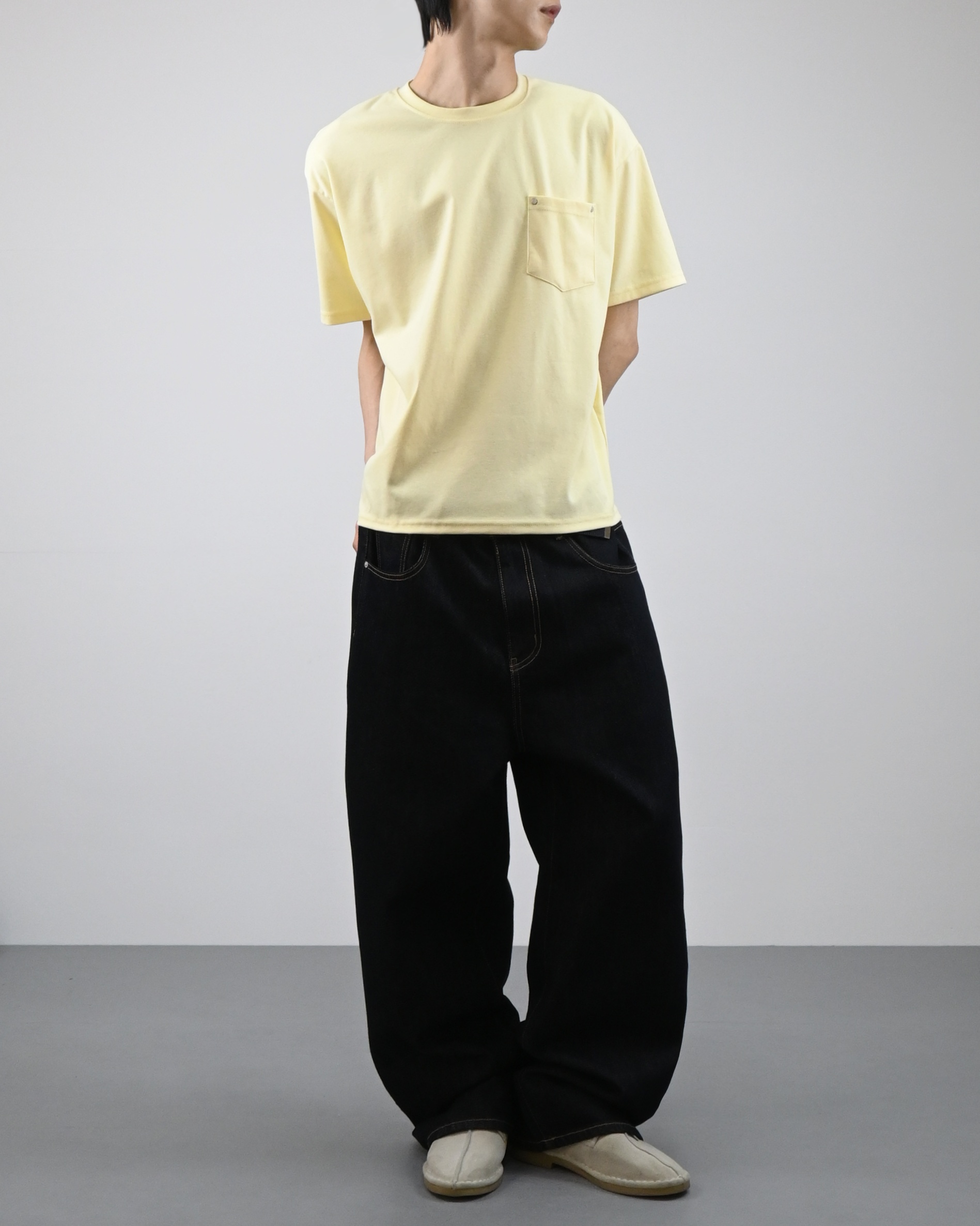 banding raw denim relaxed pants