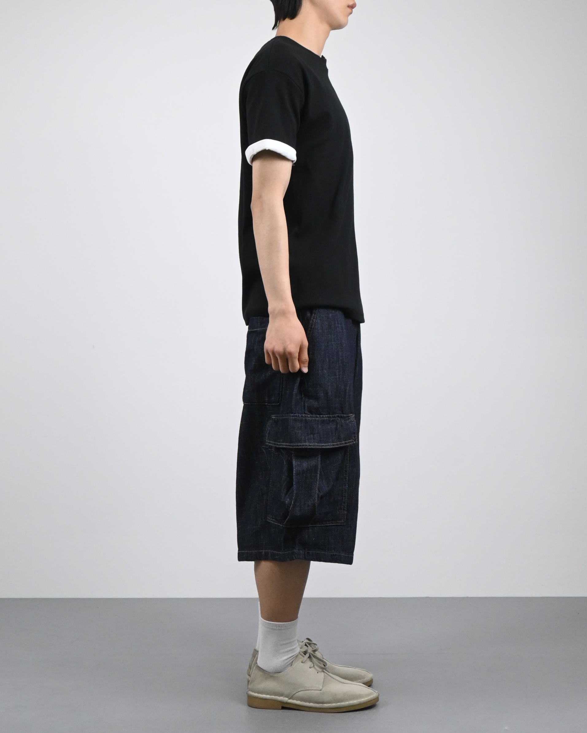slub denim cargo bermuda pants