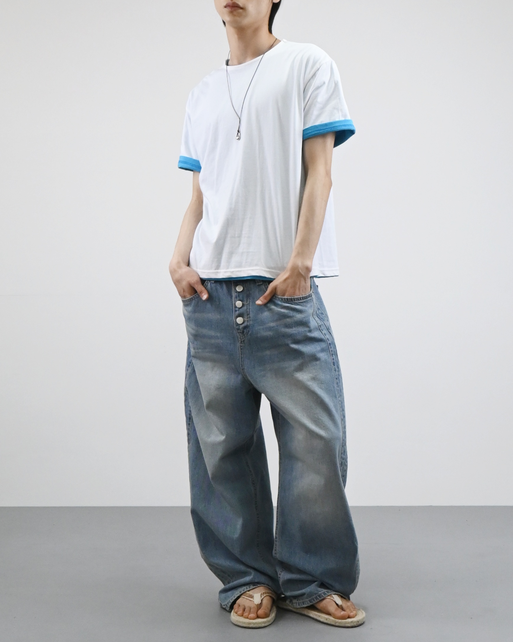 snap track denim pants