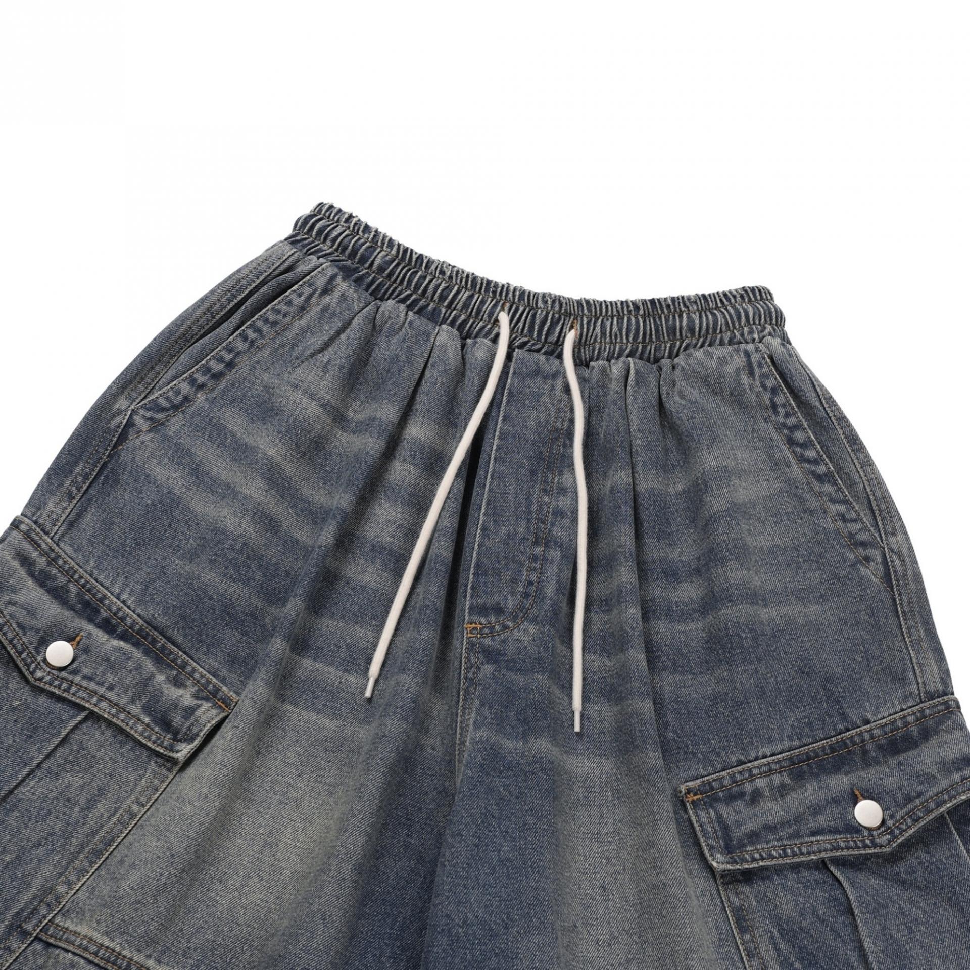 vintage washing cargo bermuda denim pants