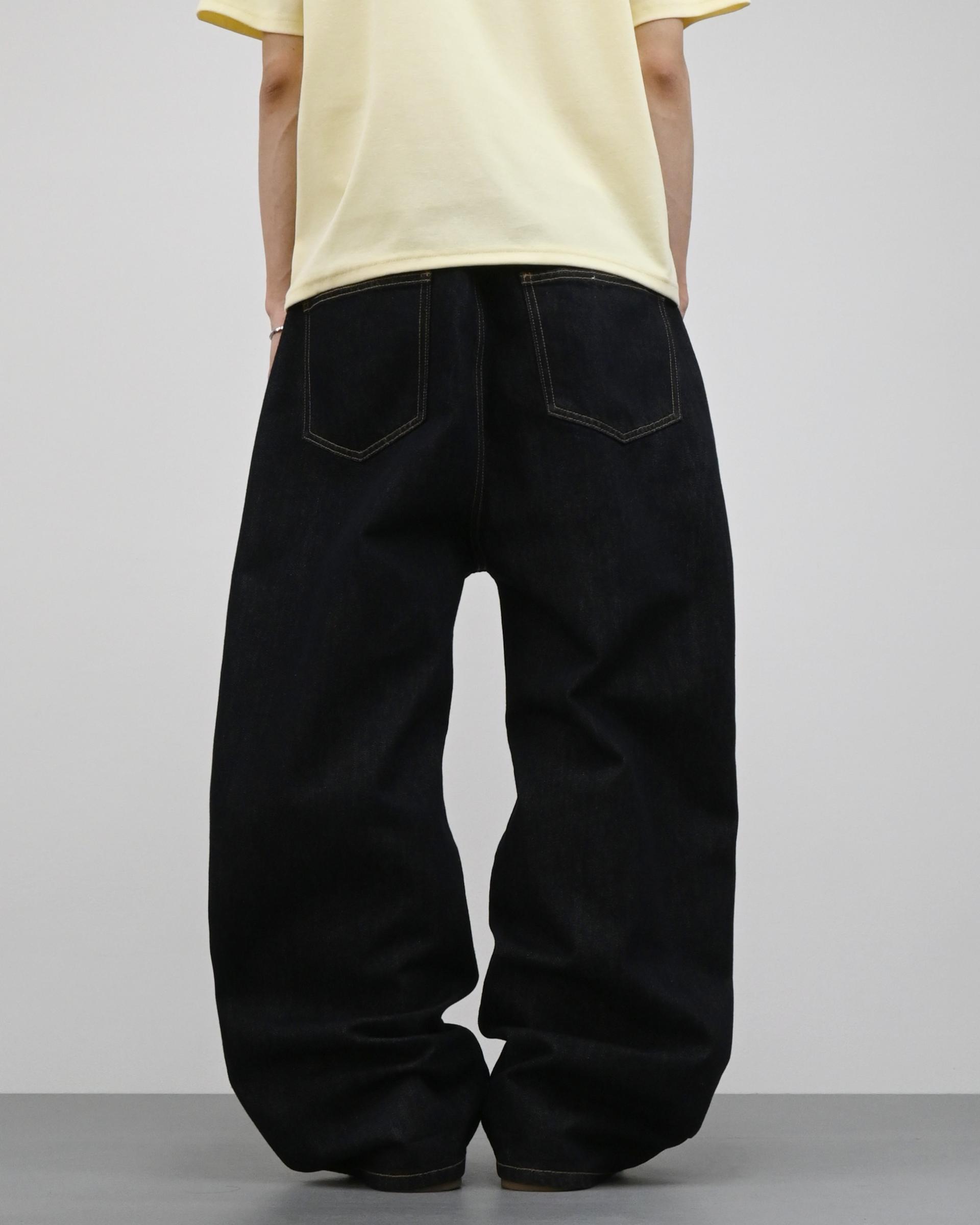 banding raw denim relaxed pants