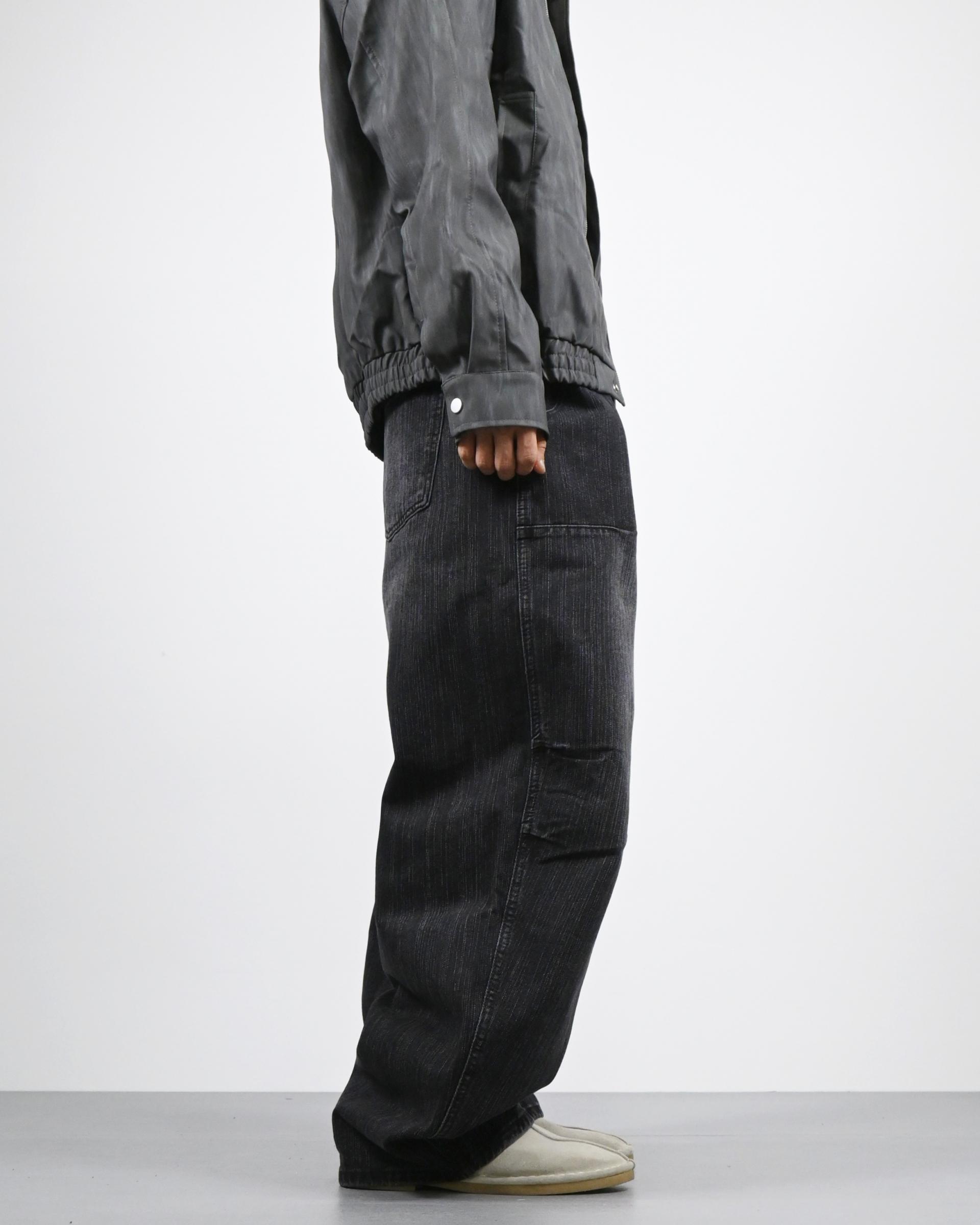 pin slub curved denim pants