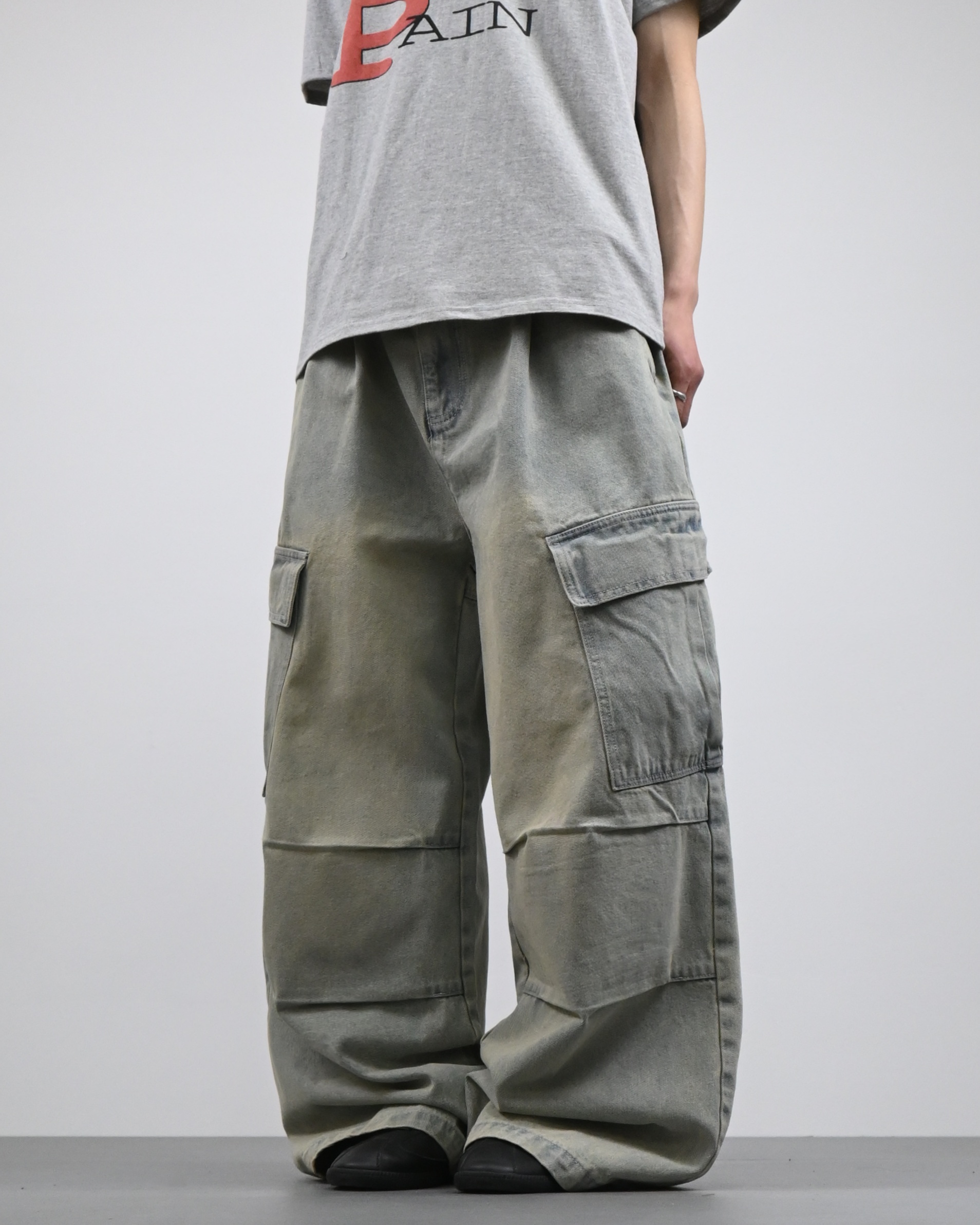 gray parachute denim cargo pants