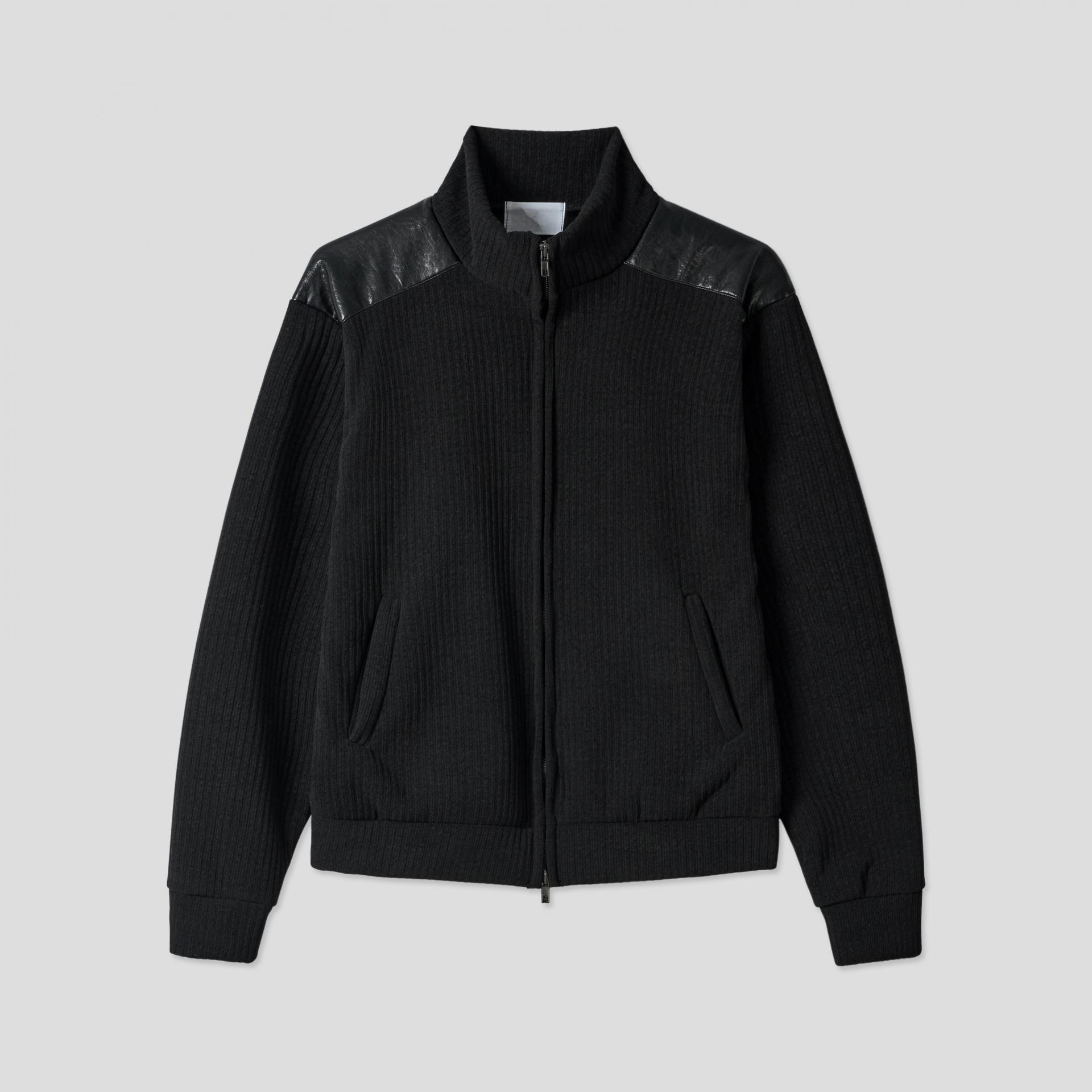 leather contrast knit jacket