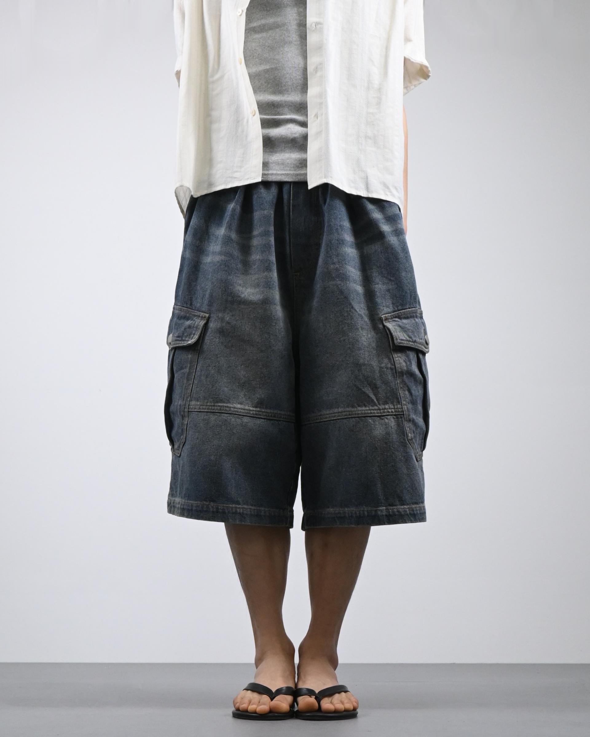 vintage washing cargo bermuda denim pants