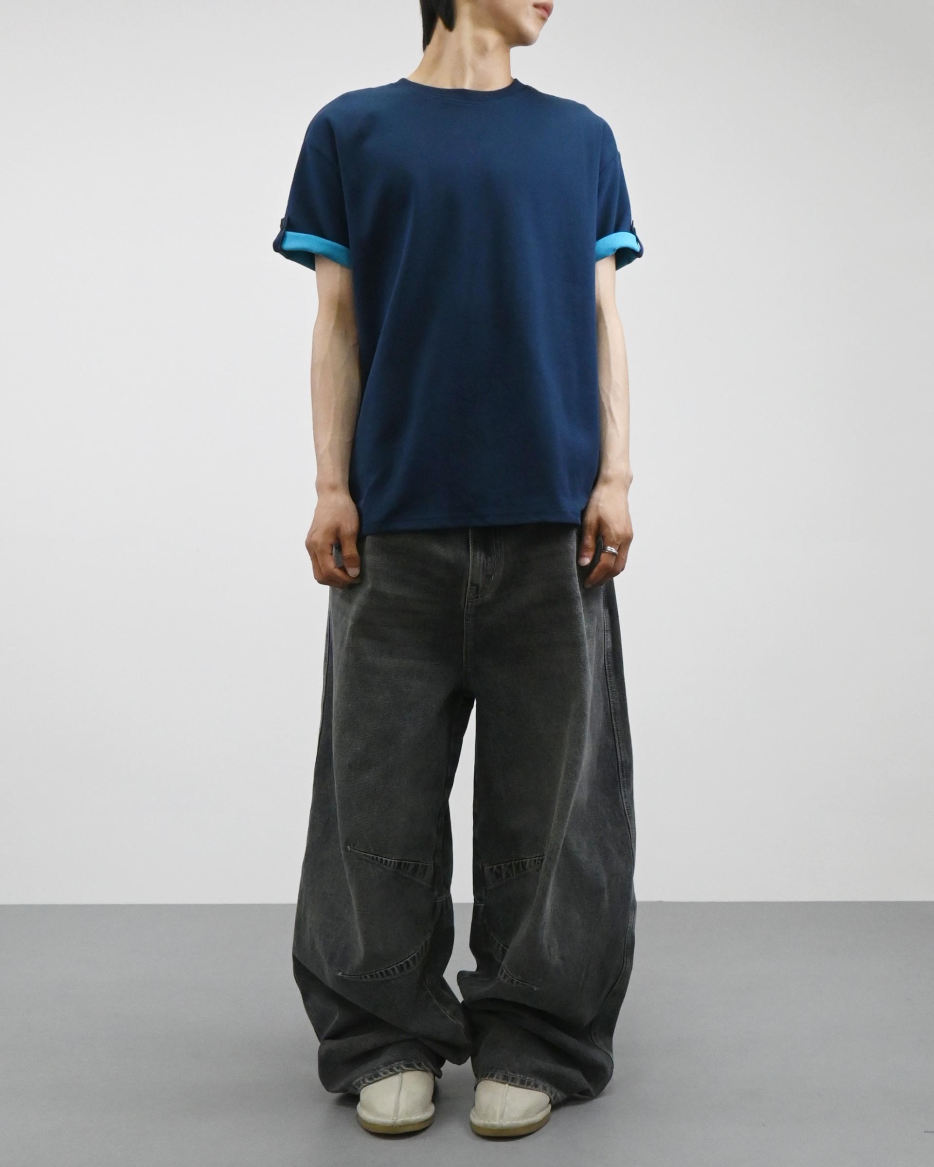 dart balloon denim pants (dark blue)