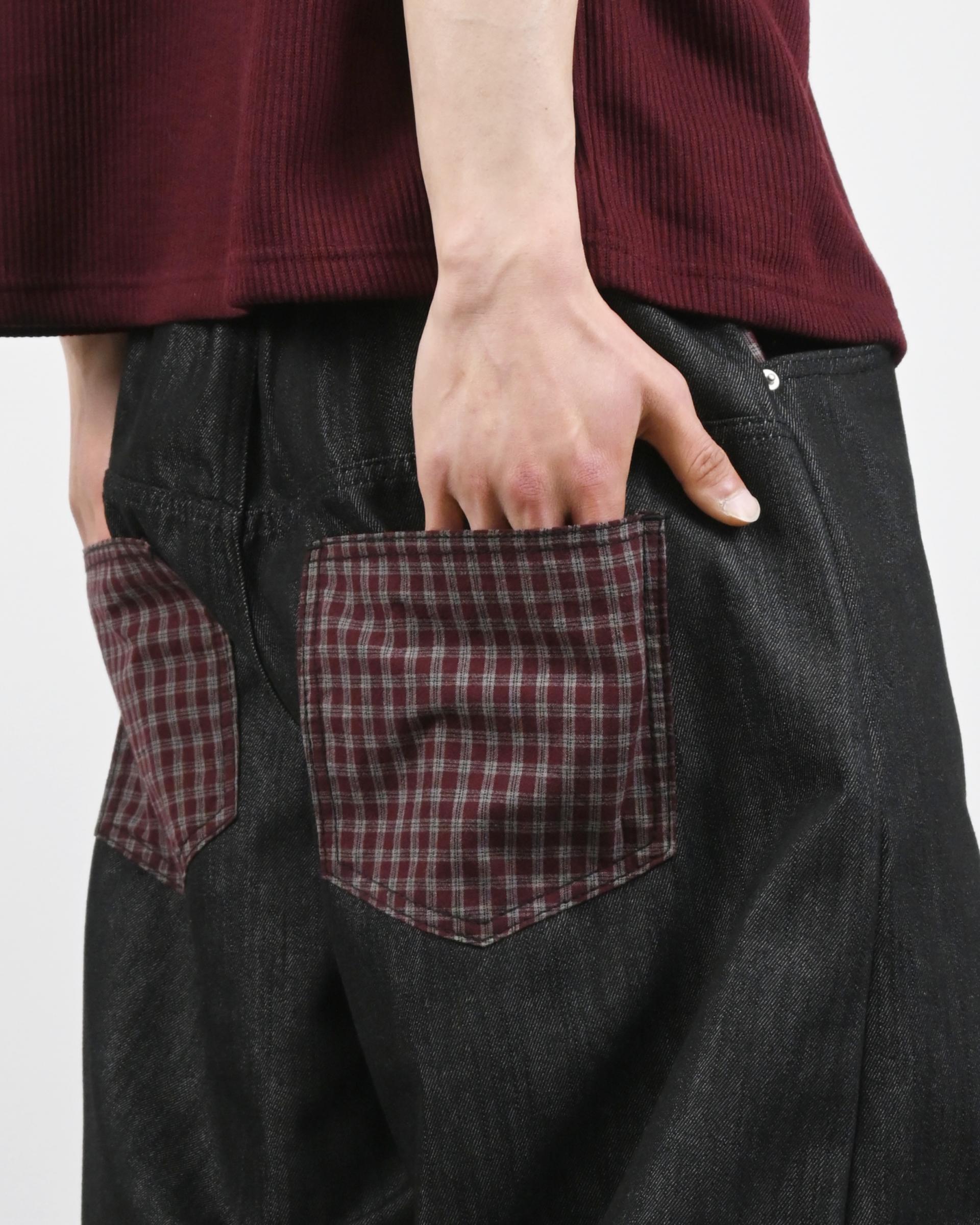 check pocket raw denim pants