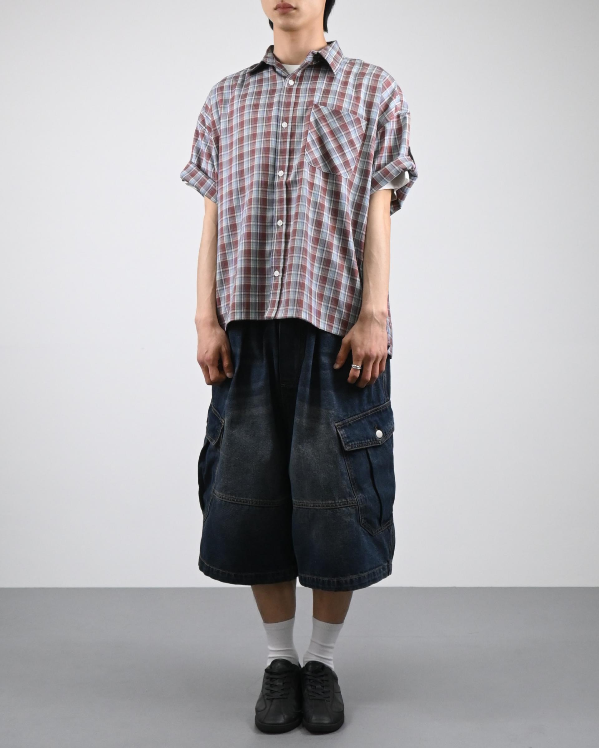 vintage washing cargo bermuda denim pants