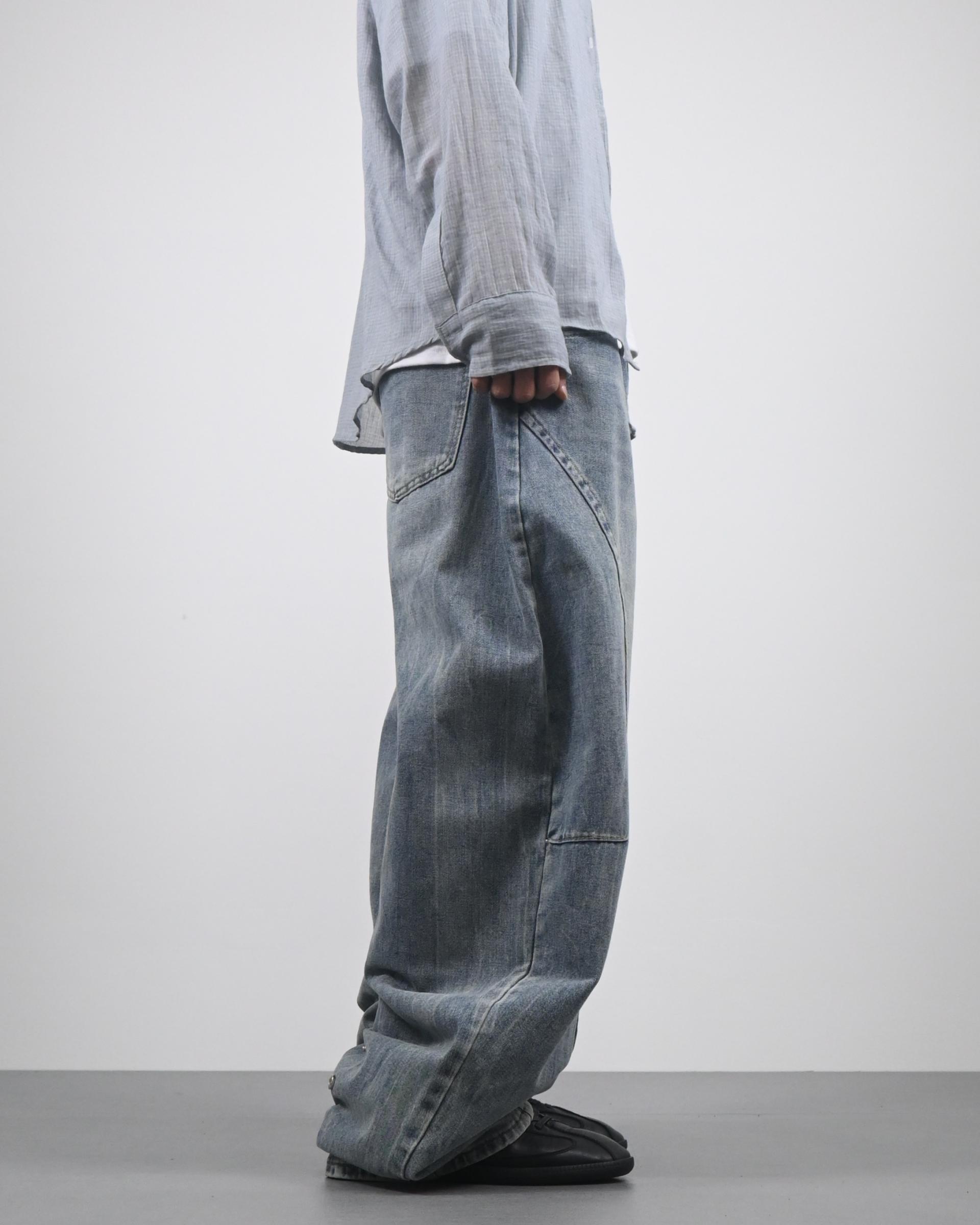 snap creased balloon denim pants