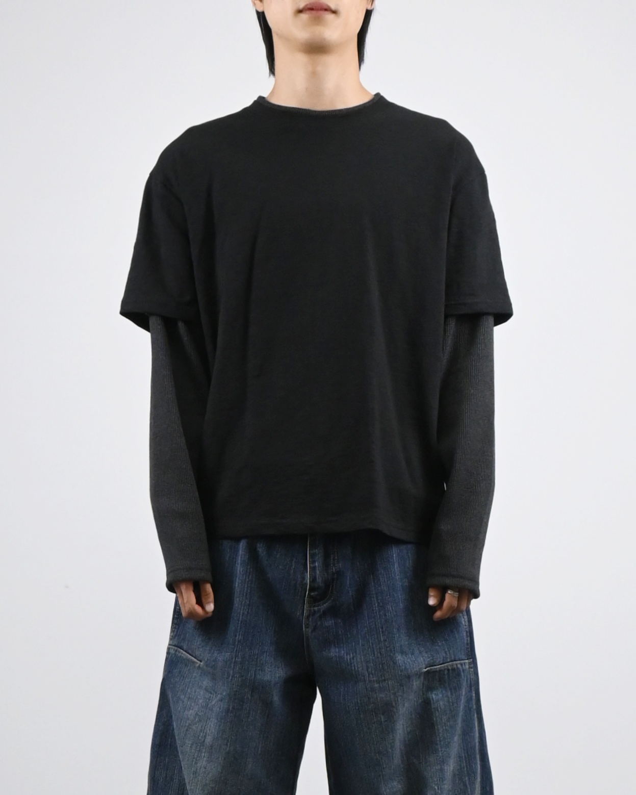 slub waffle layered t-shirt